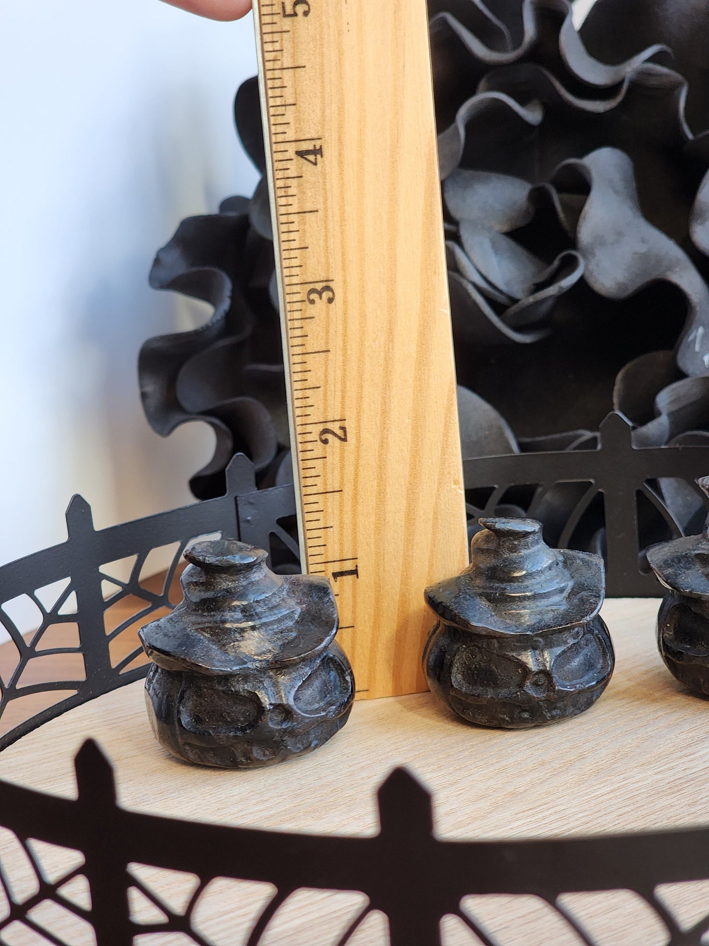 Crystal Halloween Pumpkin Carving with Witch Hat | Fireworks Garnet | Home Décor for Spooky Season | Arfvedsonite Stone | Unique Gift