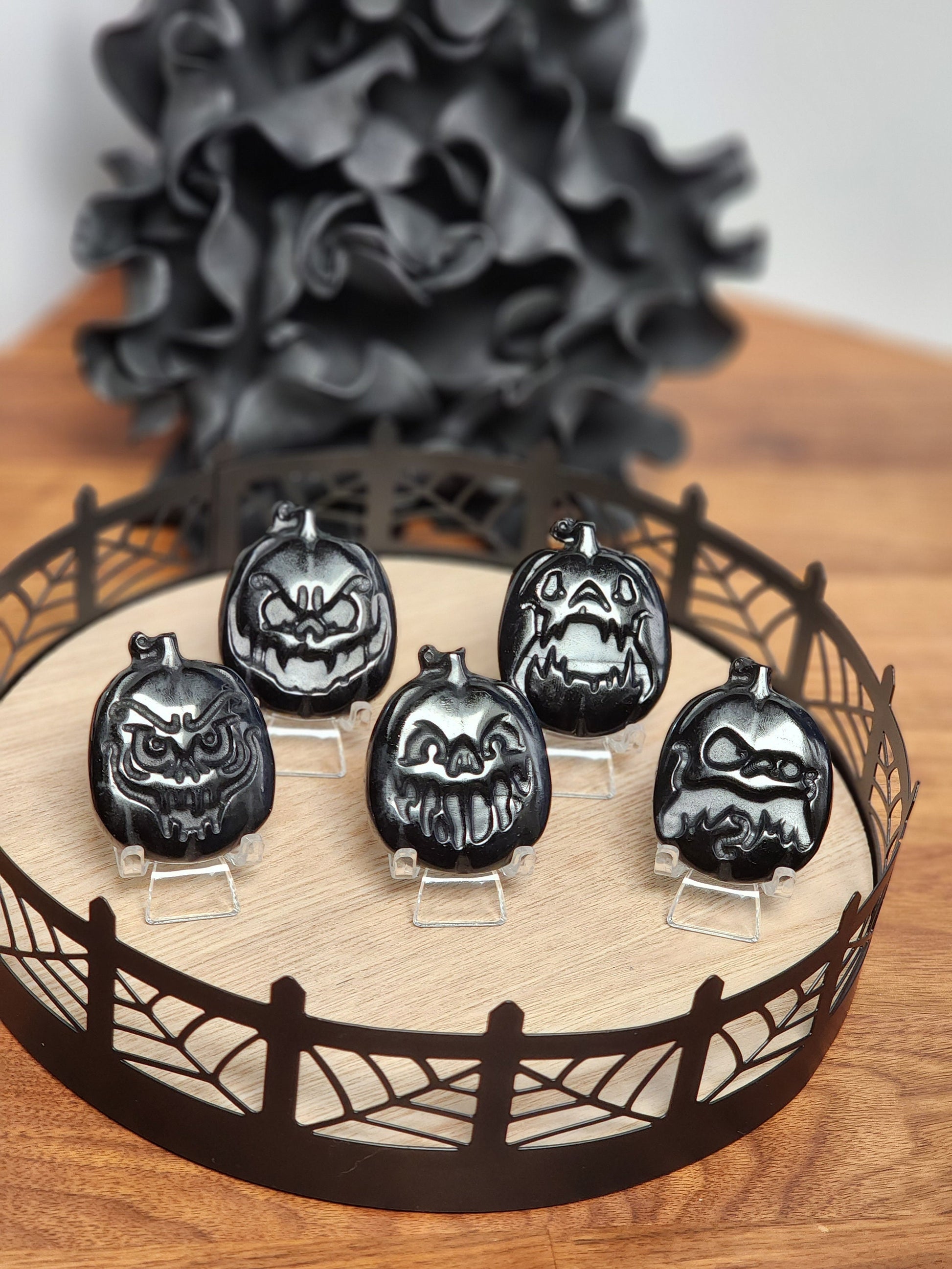 Scary Pumpkin Face | Black Obsidian | Halloween Crystals | Spooky Season Decor| Horror | Intutively Chosen