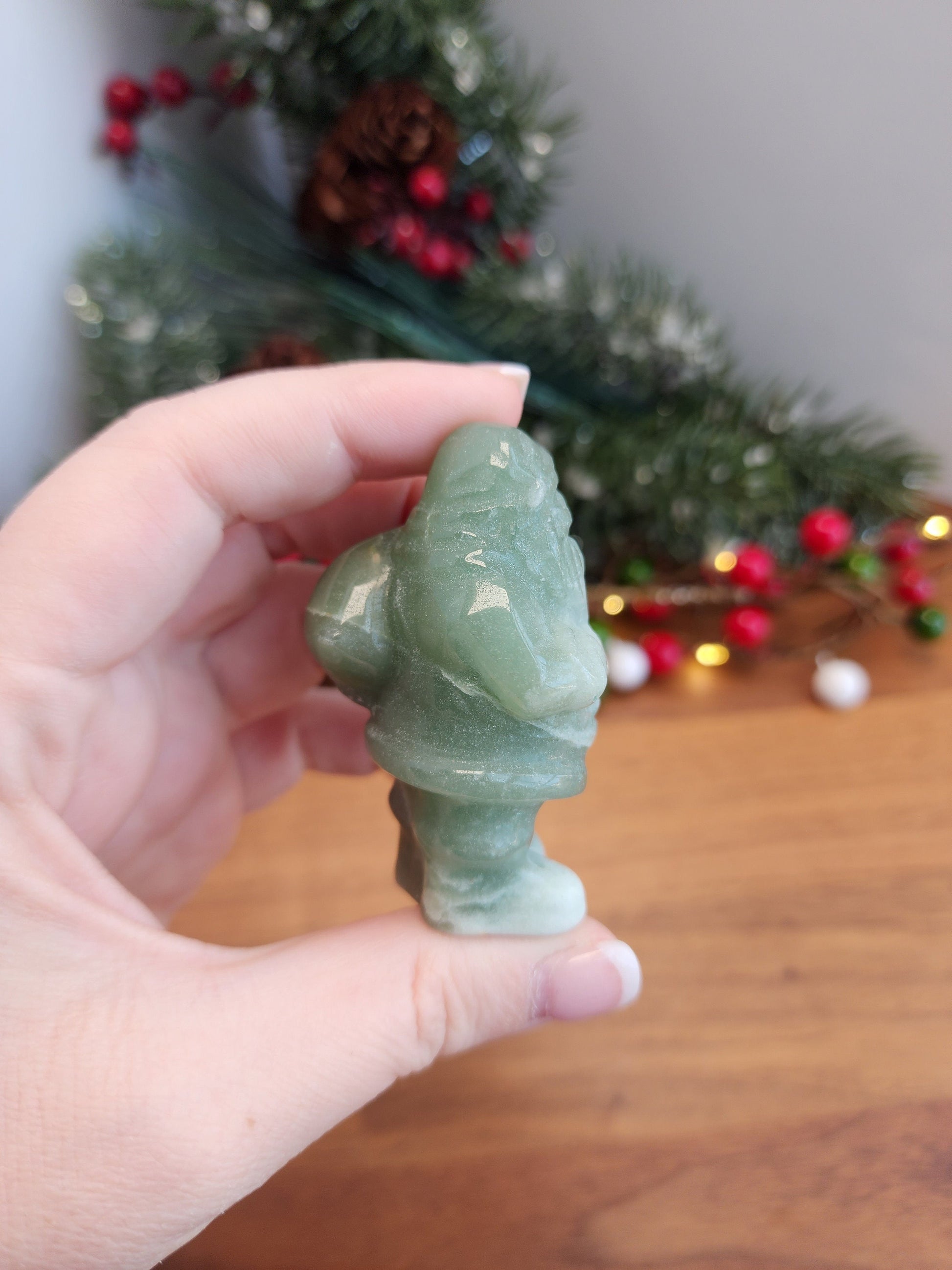 Green Aventurine Santa Claus | Christmas Crystals | Holiday Crystal | Old Saint Nick Carving | Clause Statue | Intuitively Chosen