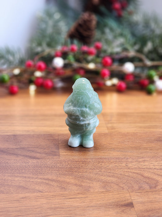 Green Adventurine Crystal Santa Claus carving. 3D santa clause carving with his gift sack.