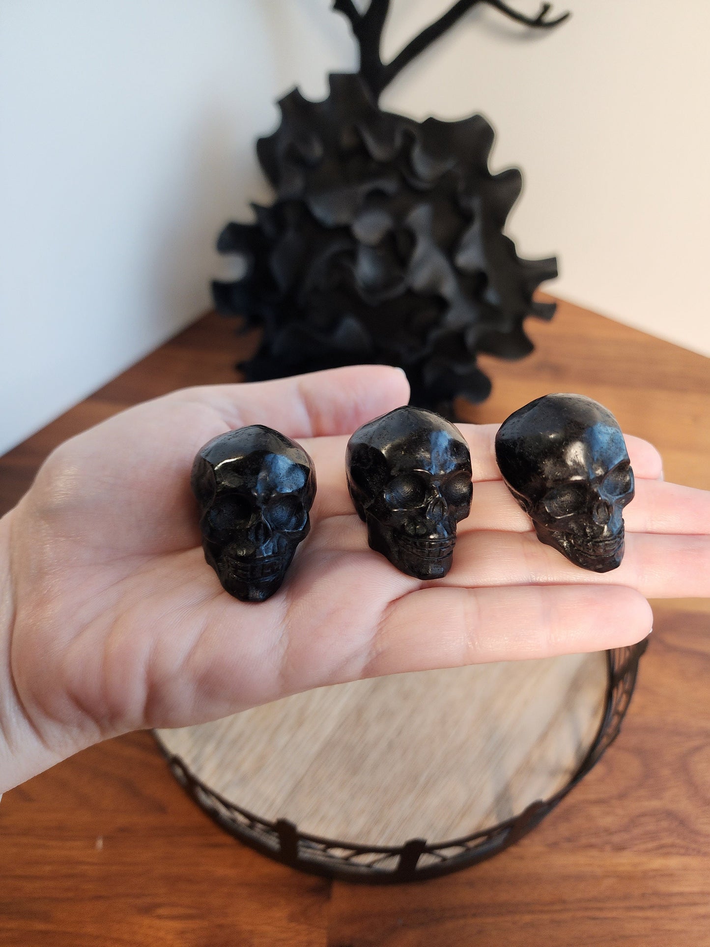 Firework Stone Skulls | 1.5" | Crystal Astrophyllite | Decor for Spooky Season | Great for Halloween Villages or Summerween Displays