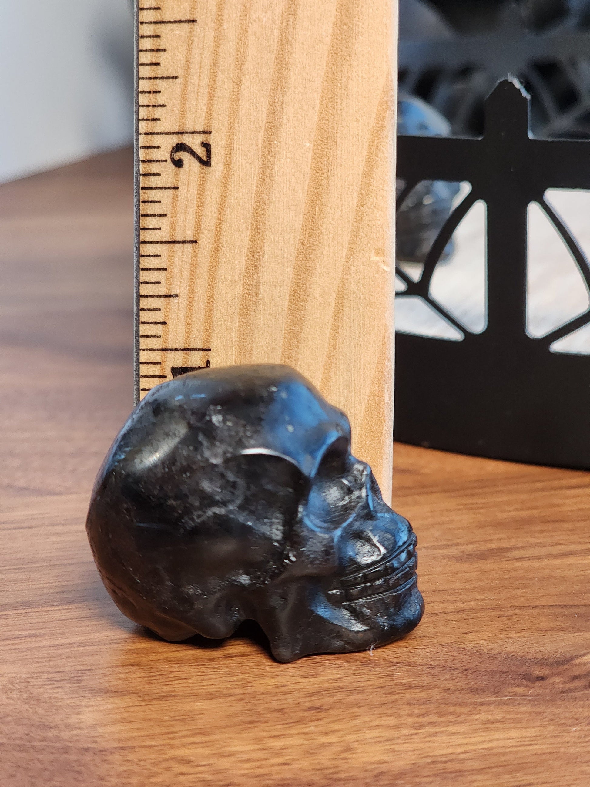 Firework Stone Skulls | 1.5" | Crystal Astrophyllite | Decor for Spooky Season | Great for Halloween Villages or Summerween Displays