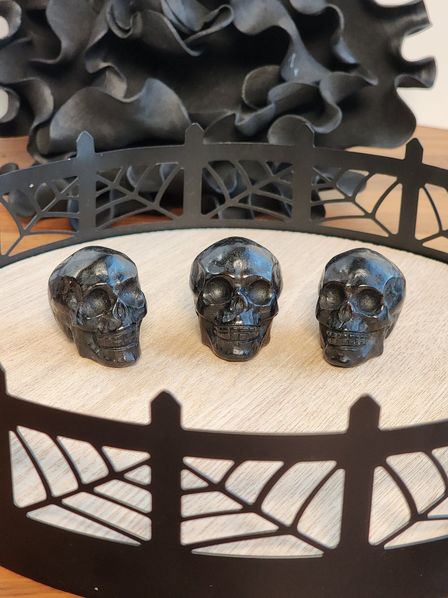 Firework Stone Skulls | 1.5" | Crystal Astrophyllite | Decor for Spooky Season | Great for Halloween Villages or Summerween Displays