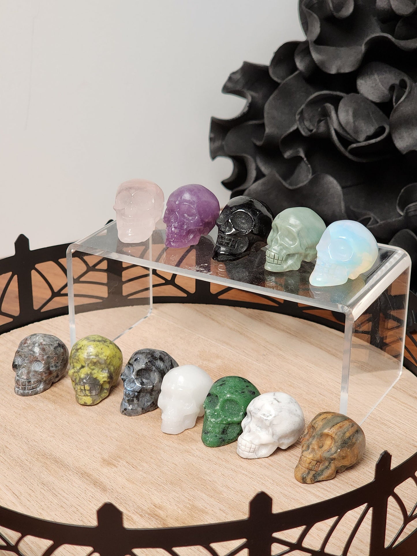 Mini Crystal Skulls | Under 1" | Spooky Hand Carved Halloween Decor | White, Rose, Green, Black, Opalite, Purple | Spooky Scary Skeletons