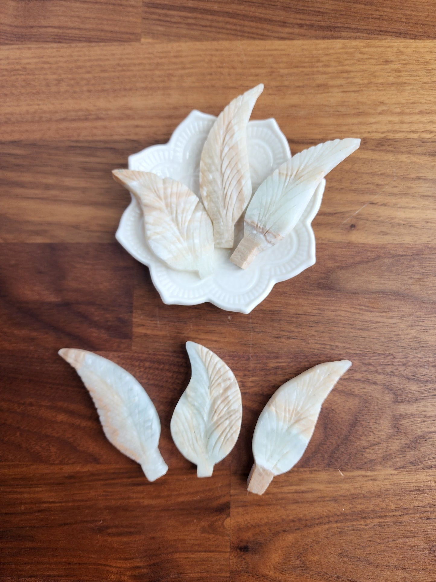 Hand Carved Caribbean Calcite Leaf: Ocean Crystal Decor