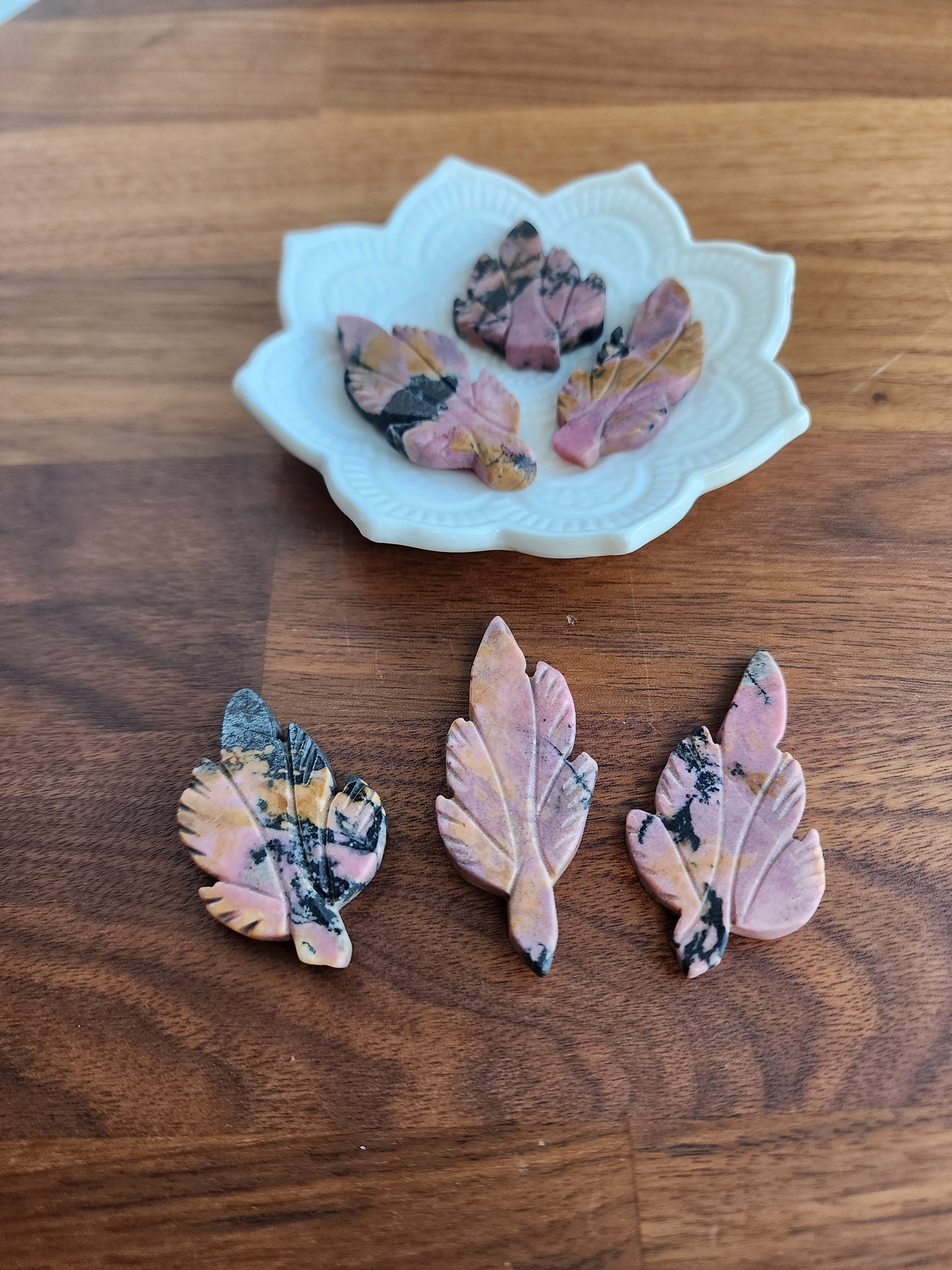 Rhodonite Mini Leaf | Pink Crystal Leaves | Fun Crystals for kids | Hand Carved | Spring Season Favorites | Mom Gifts | Intutively Chosen