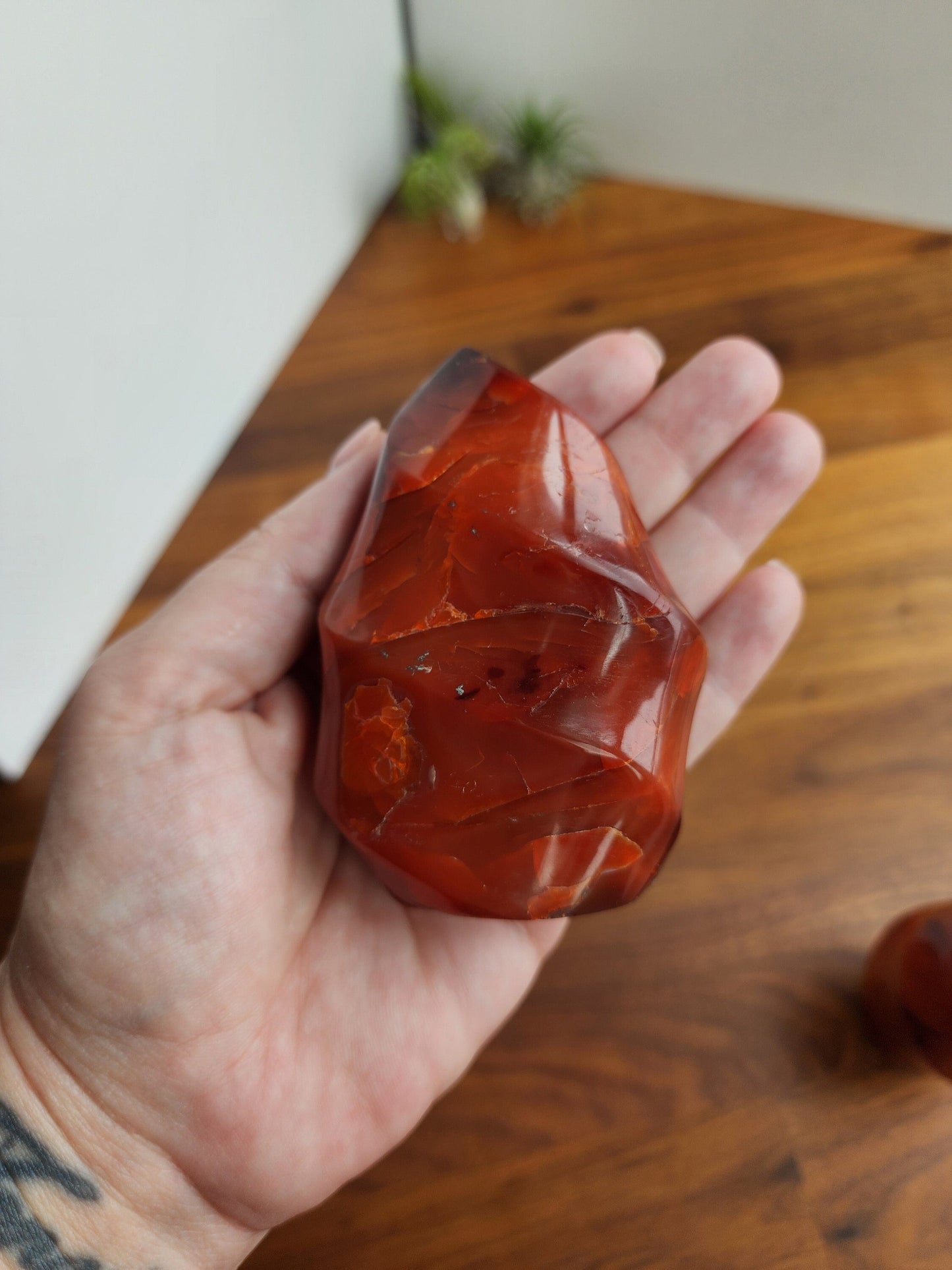 Red carnelian crystal flame, large statement carving