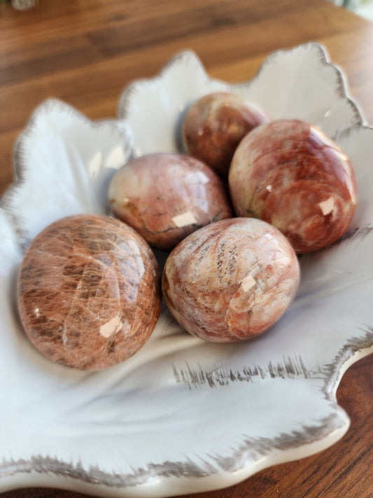 Peach moonstone palm, huge crystal palm stones with flash