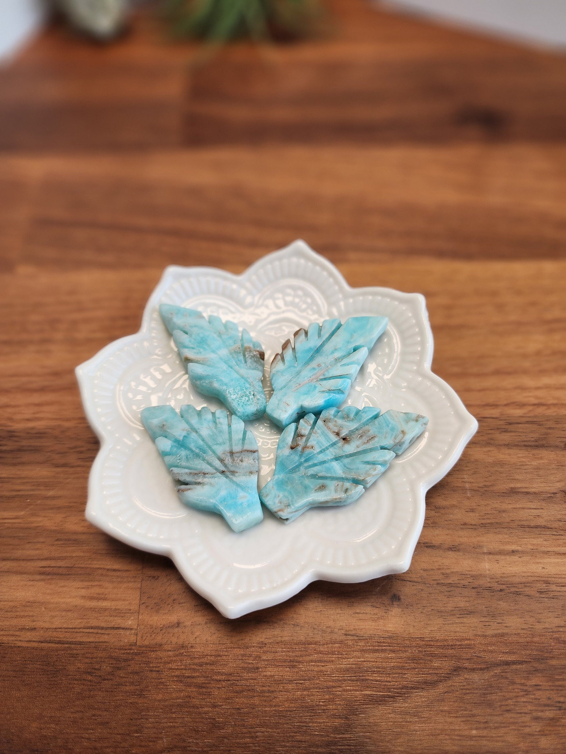 Blue Aragonite Leaf | Mini Crystal Carving | Ocean Crystals | Hand Carved leaves | Beach Season Favorites | Small Gift for Mom