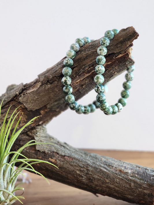 tree agate, green crystal bracelets, stretchy