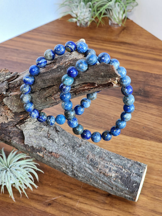 Lapis Lazuli crystal bracelet with pyrite inclusions.