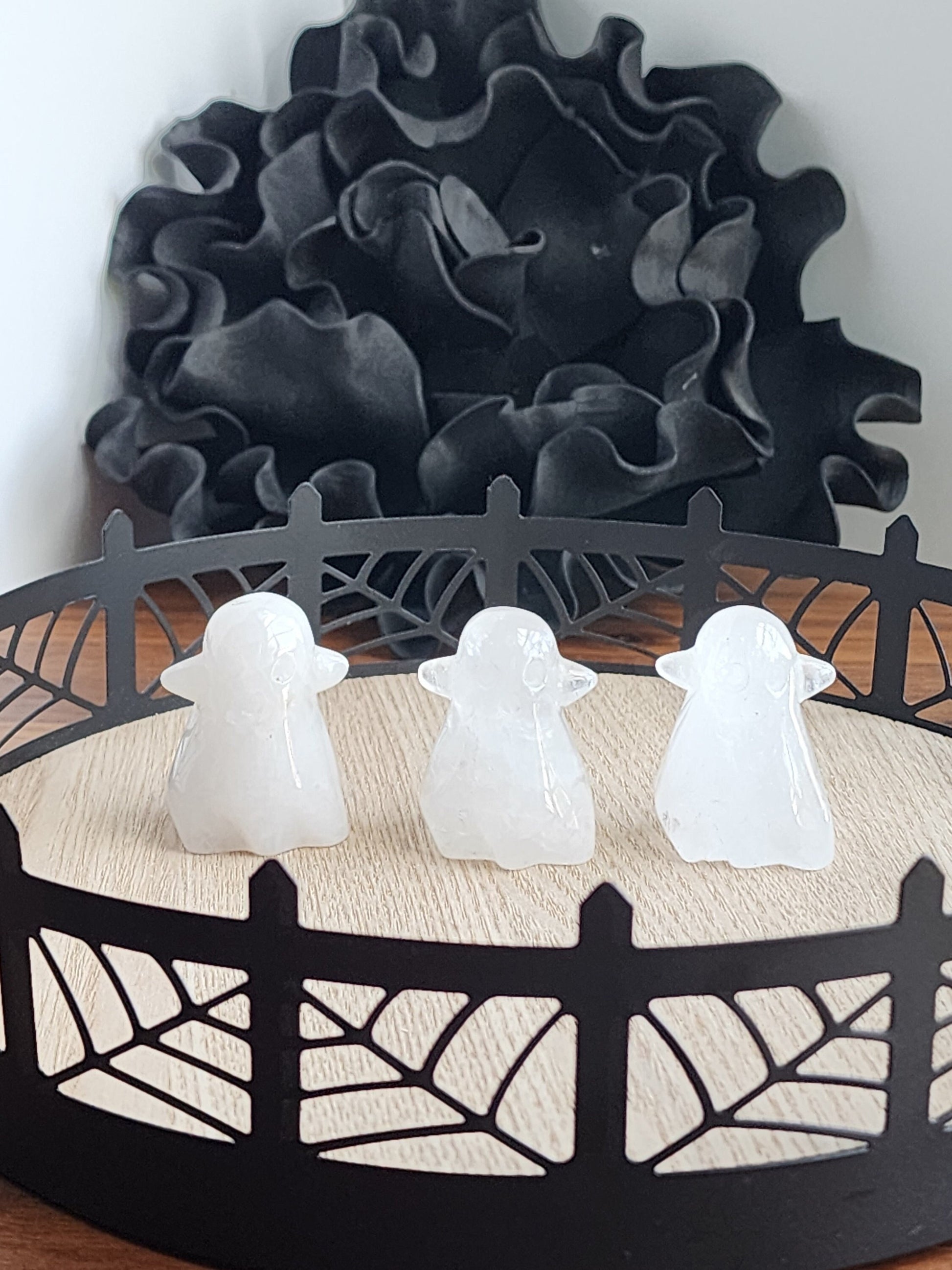 White Ghost, clear quartz crystal ghost carving for halloween or spooky time