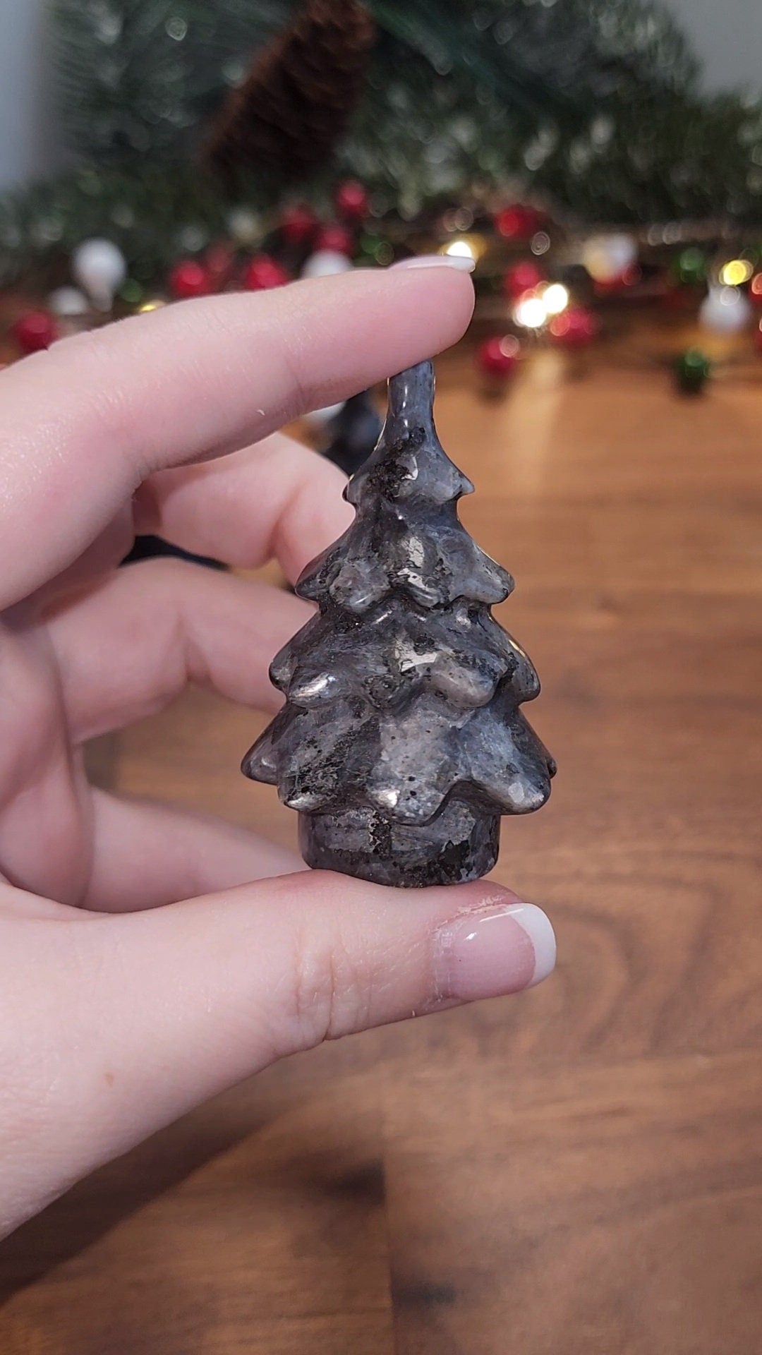 Larvakite Crystal Tree | Medium Christmas Crystals | Yule Trees | Silver Flash Holiday Decor | Winter Solstice Carving | Intuitively Chosen