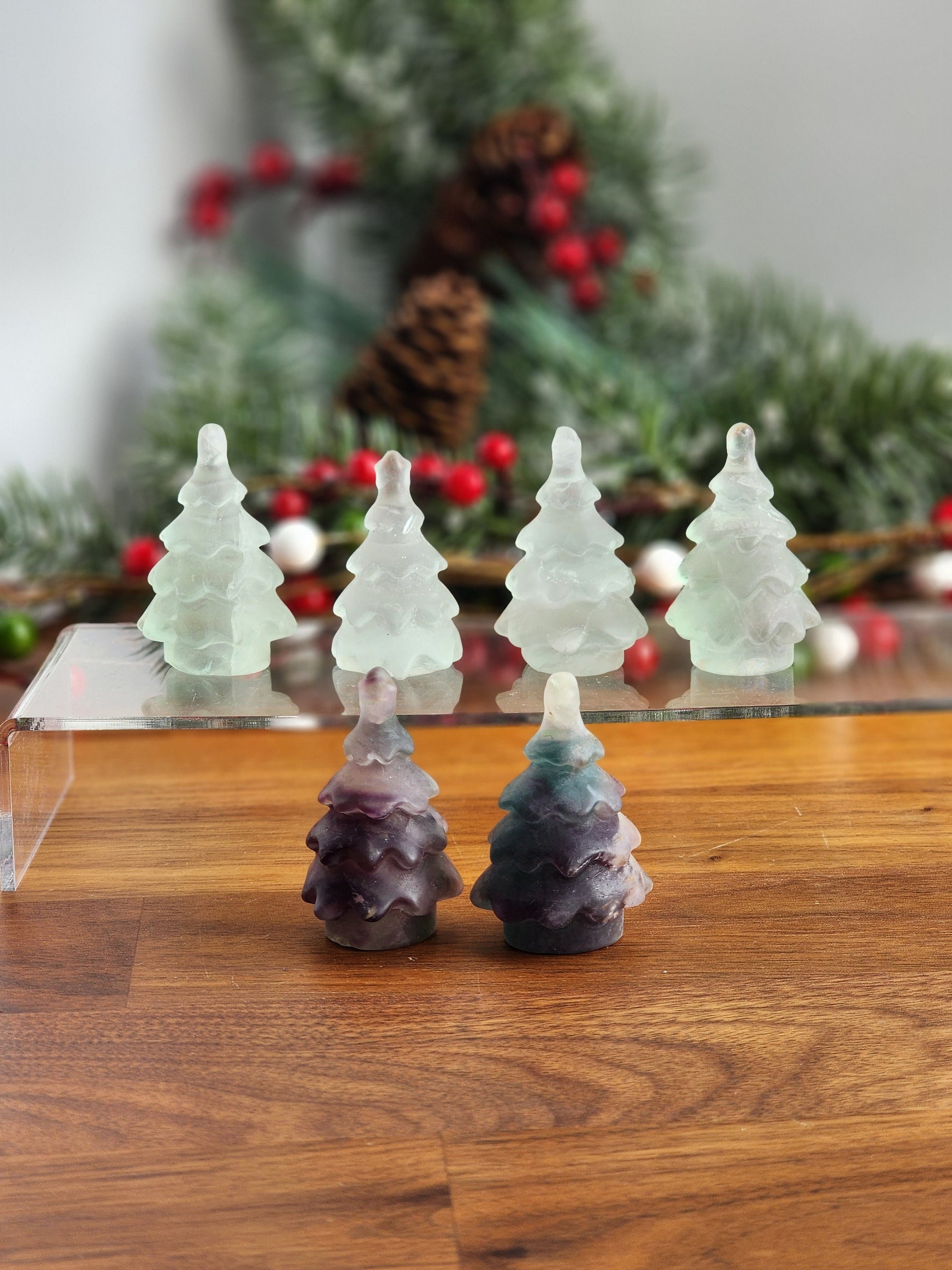 Fluorite Crystal Christmas Tree: Purple & Green Holiday Decor