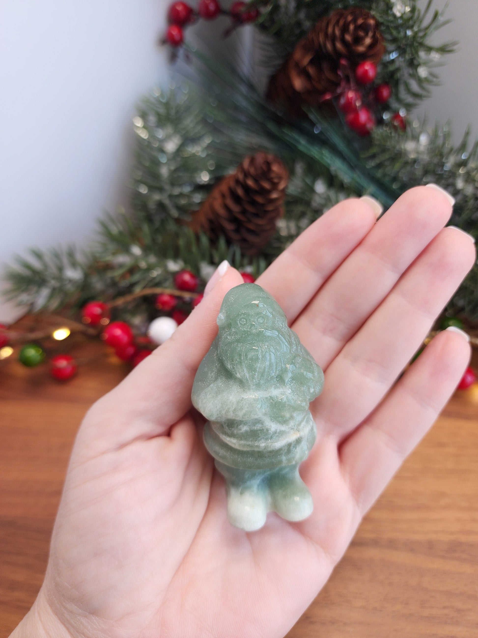 Green Aventurine Santa Claus | Christmas Crystals | Holiday Crystal | Old Saint Nick Carving | Clause Statue | Intuitively Chosen