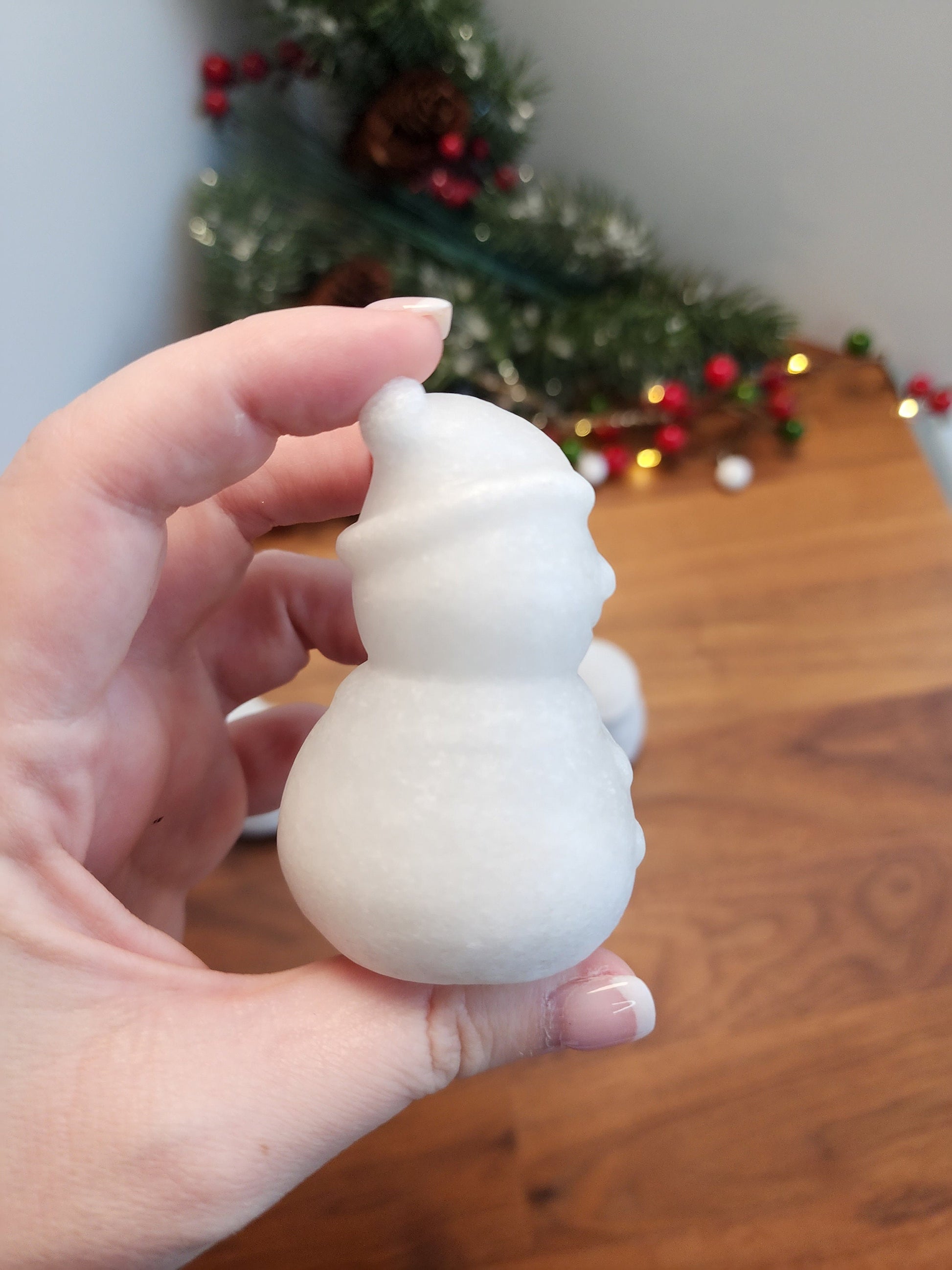Crystal Snowman | White Jade | Larger Christmas Carving | Winter Solstice | Seasonal | Cute Holiday Decor | Intuitively Chosen