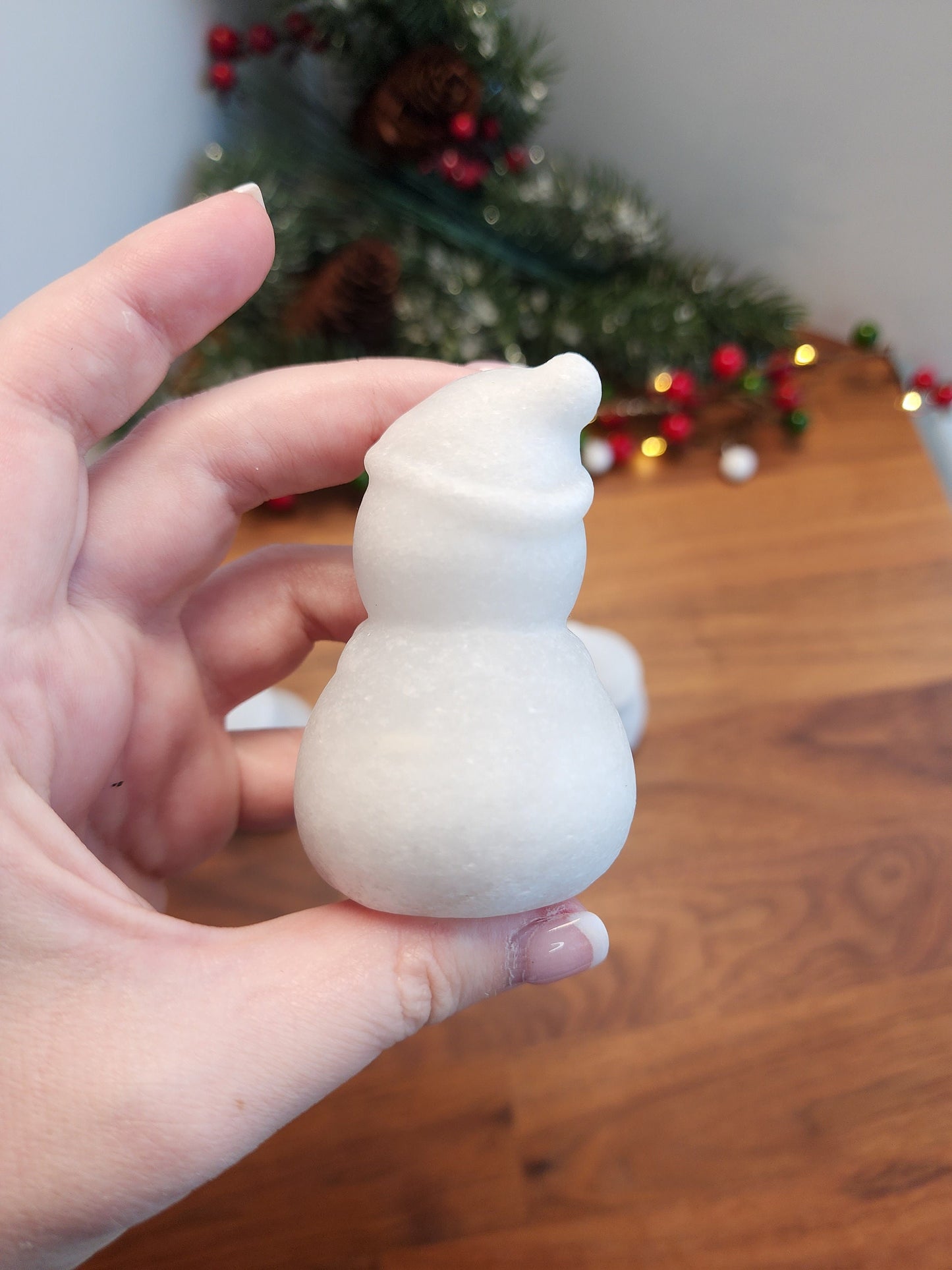 Crystal Snowman | White Jade | Larger Christmas Carving | Winter Solstice | Seasonal | Cute Holiday Decor | Intuitively Chosen