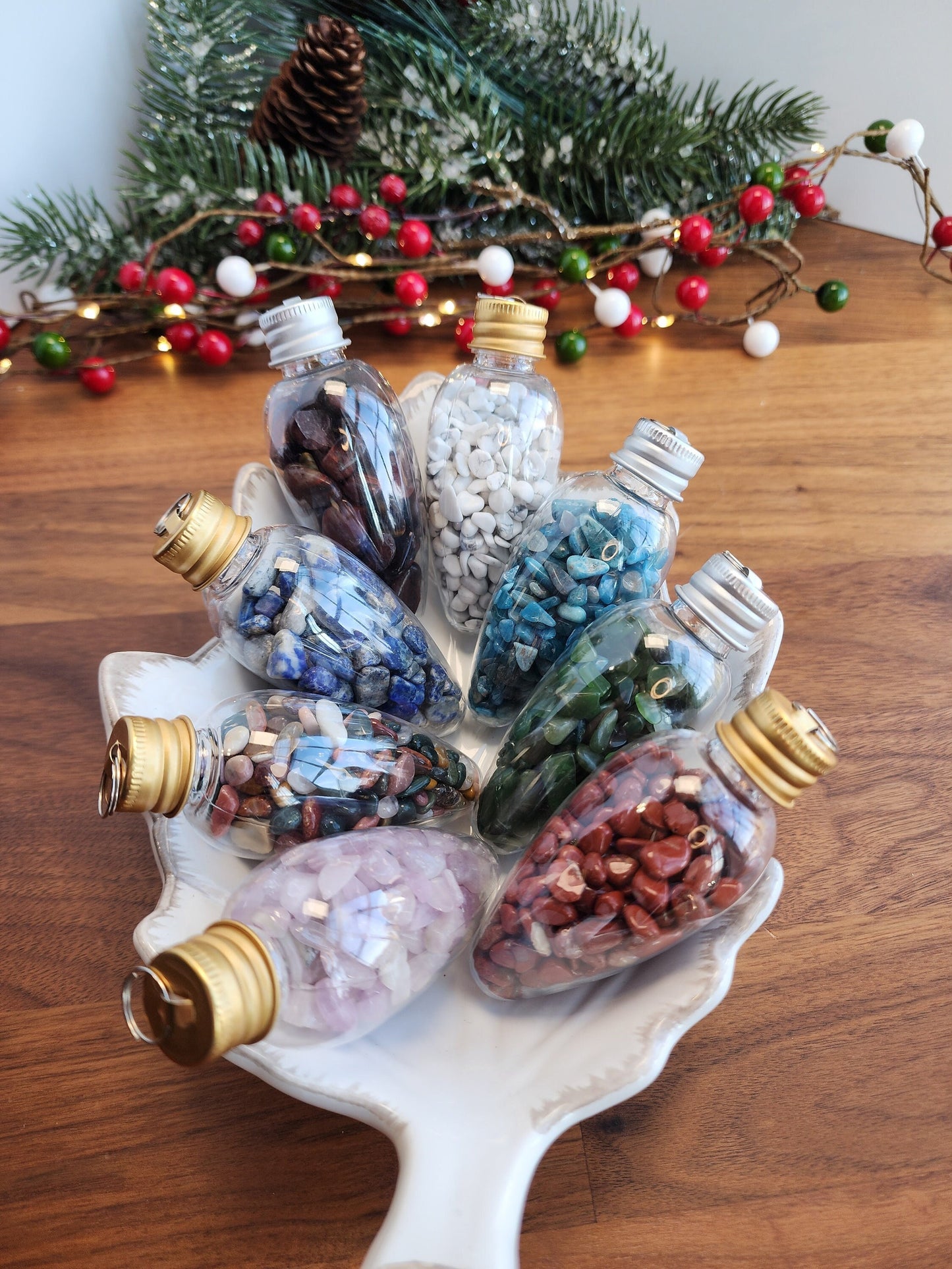 Crystal Chips Tree Ornaments | Hanging Christmas Bulbs | Kid Rock Crafts | Geology Rocks! | Green & Red | Natural Holiday Decor by Sullivan