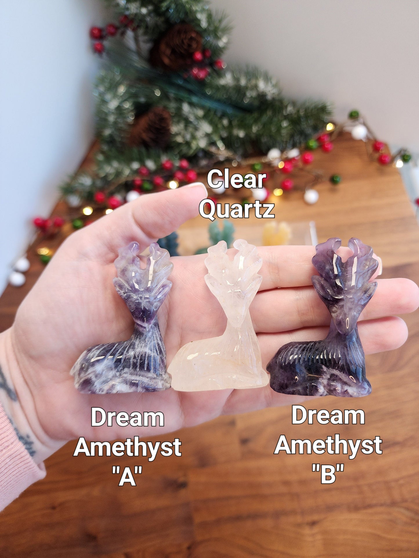 Crystal Reindeer | 2" Holiday Carvings | Christmas Crystals | Aventurine, Calcite, Amethyst & Clear Deer | Winter Stag | Intuitively Chosen