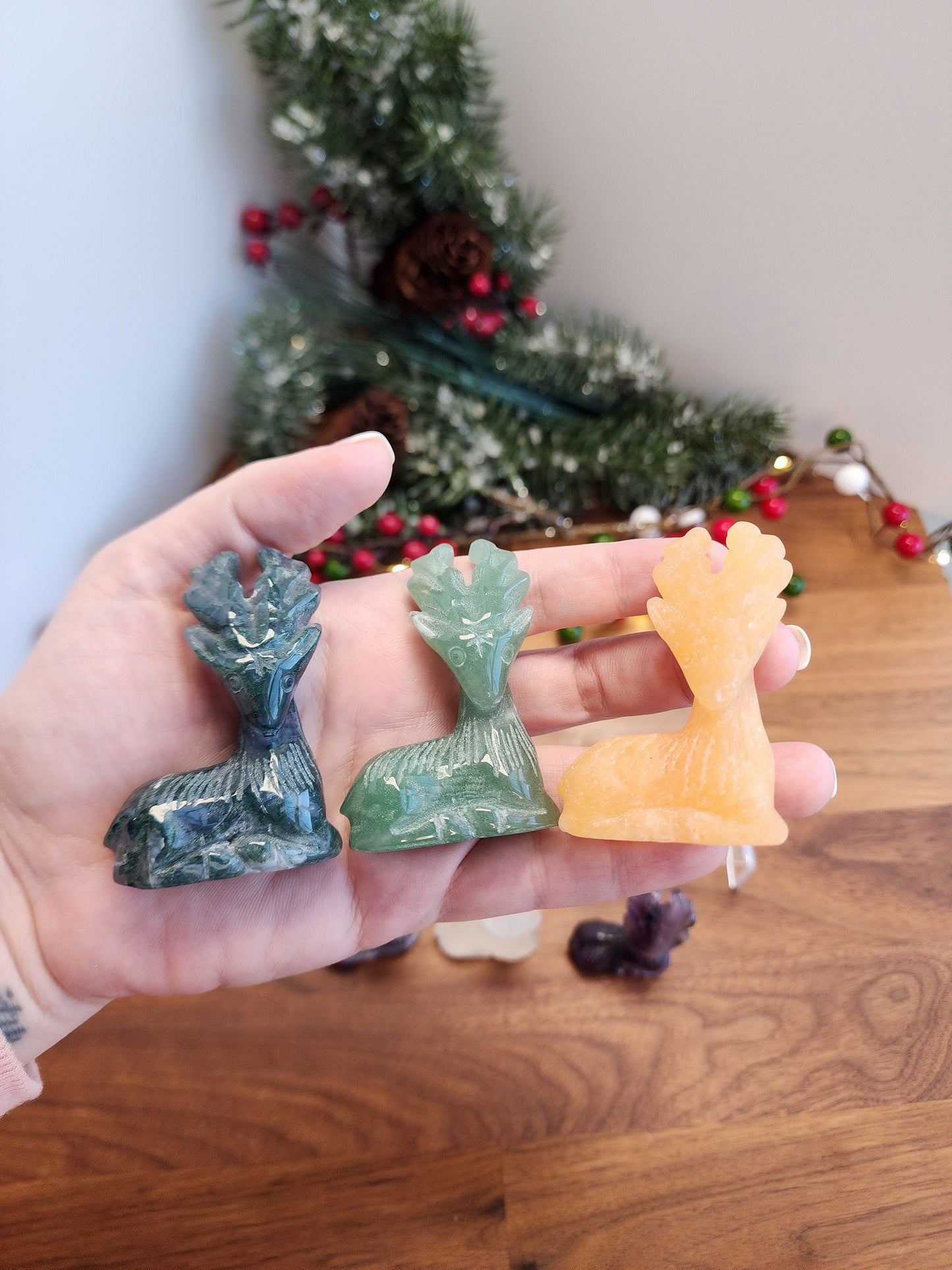 Crystal Reindeer | 2" Holiday Carvings | Christmas Crystals | Aventurine, Calcite, Amethyst & Clear Deer | Winter Stag | Intuitively Chosen