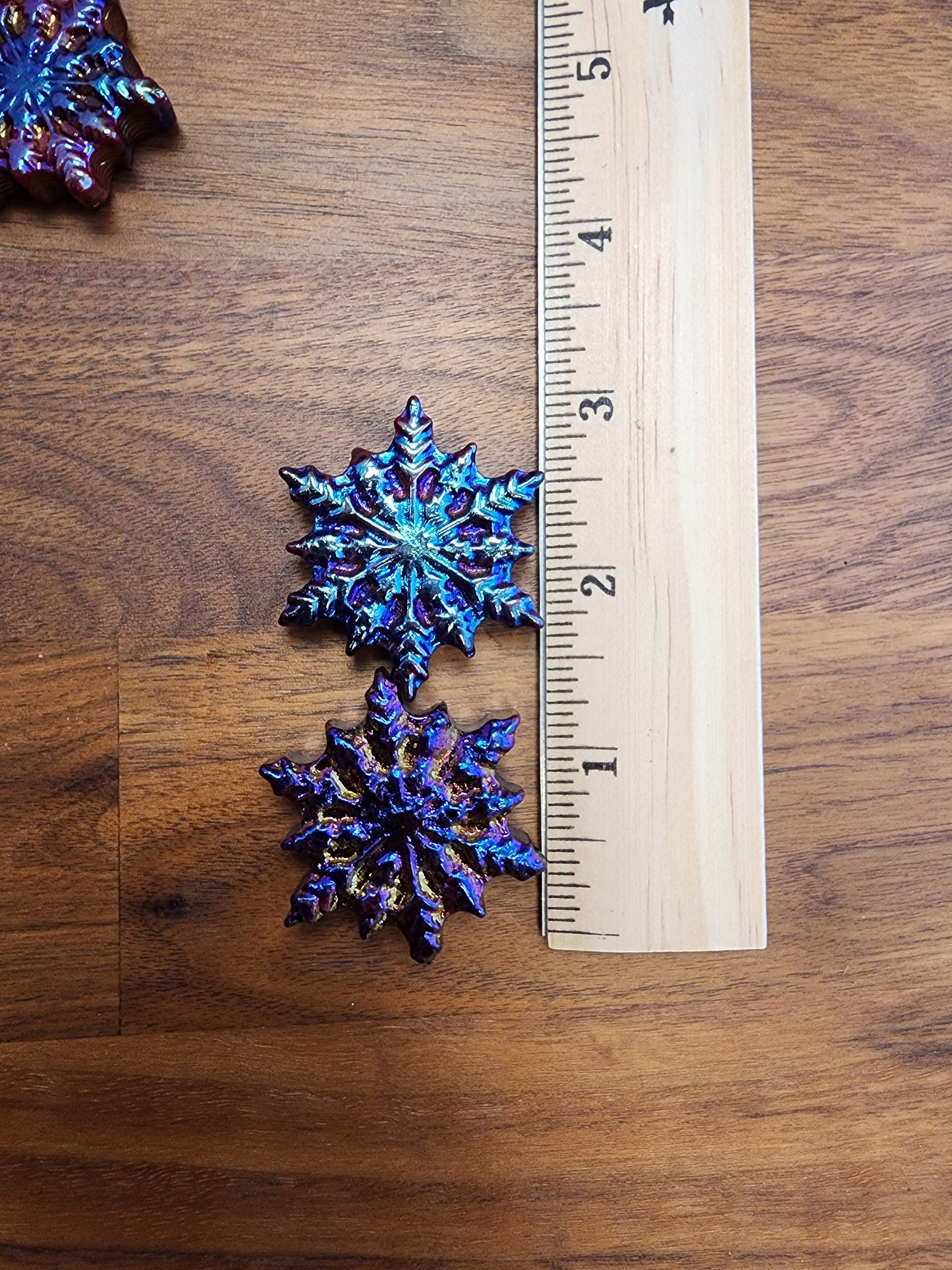 Aura Snowflake Crystal Carvings | Holiday Gifts | Aura Coated Mahogany Jasper | Rainbow Christmas Decor | Intuitively Chosen