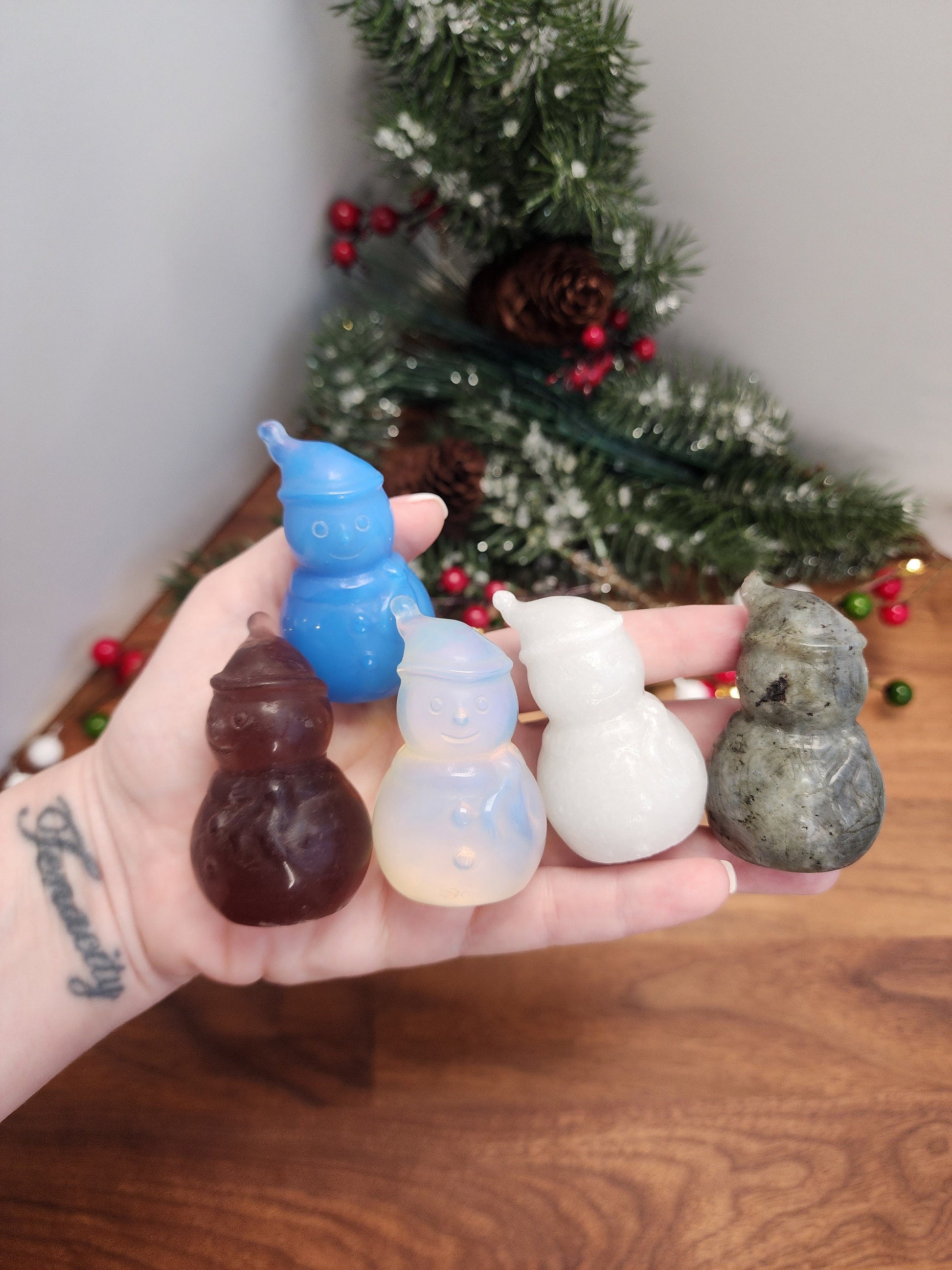 Crystal Snowman | Medium | Holiday | Labradorite, Blue & White Opalite | Christmas Decor | Winter Solstice Crystals | Choose Your Material