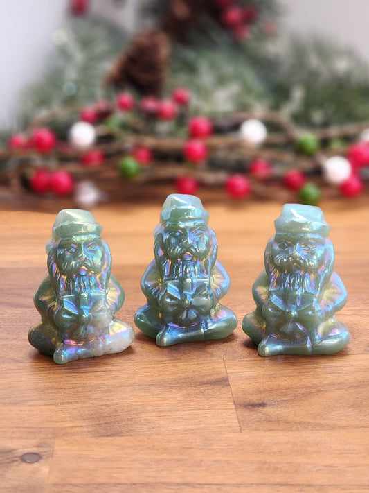 Super Fun Rainbow Santa| Aura Coated Green Aventurine | Medium | Christmas Crystals | Rainbow Holiday Decor | Intuitively Chosen