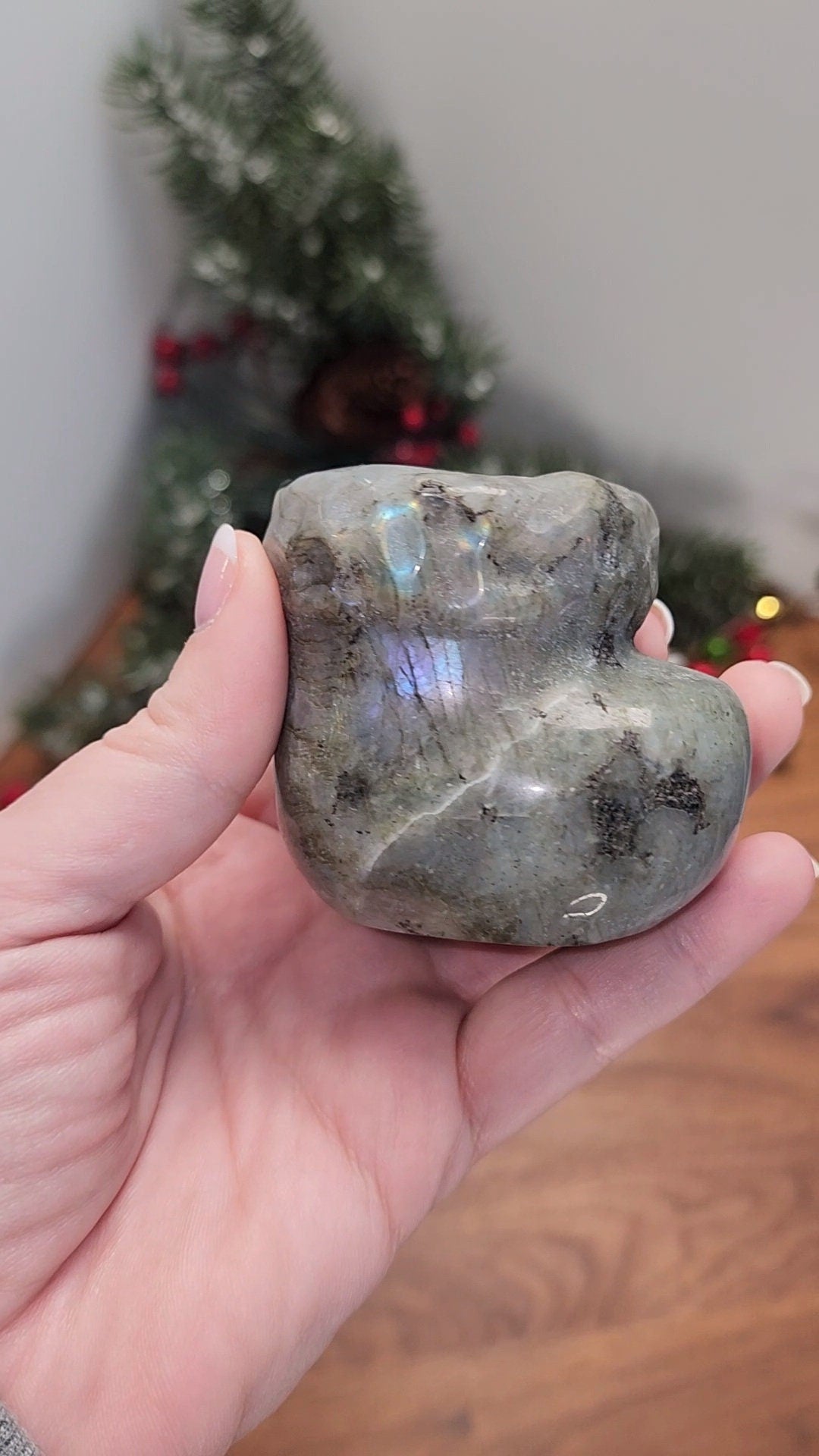 Labradorite Crystal Christmas Stocking: Flashy Rainbow Holiday Decor
