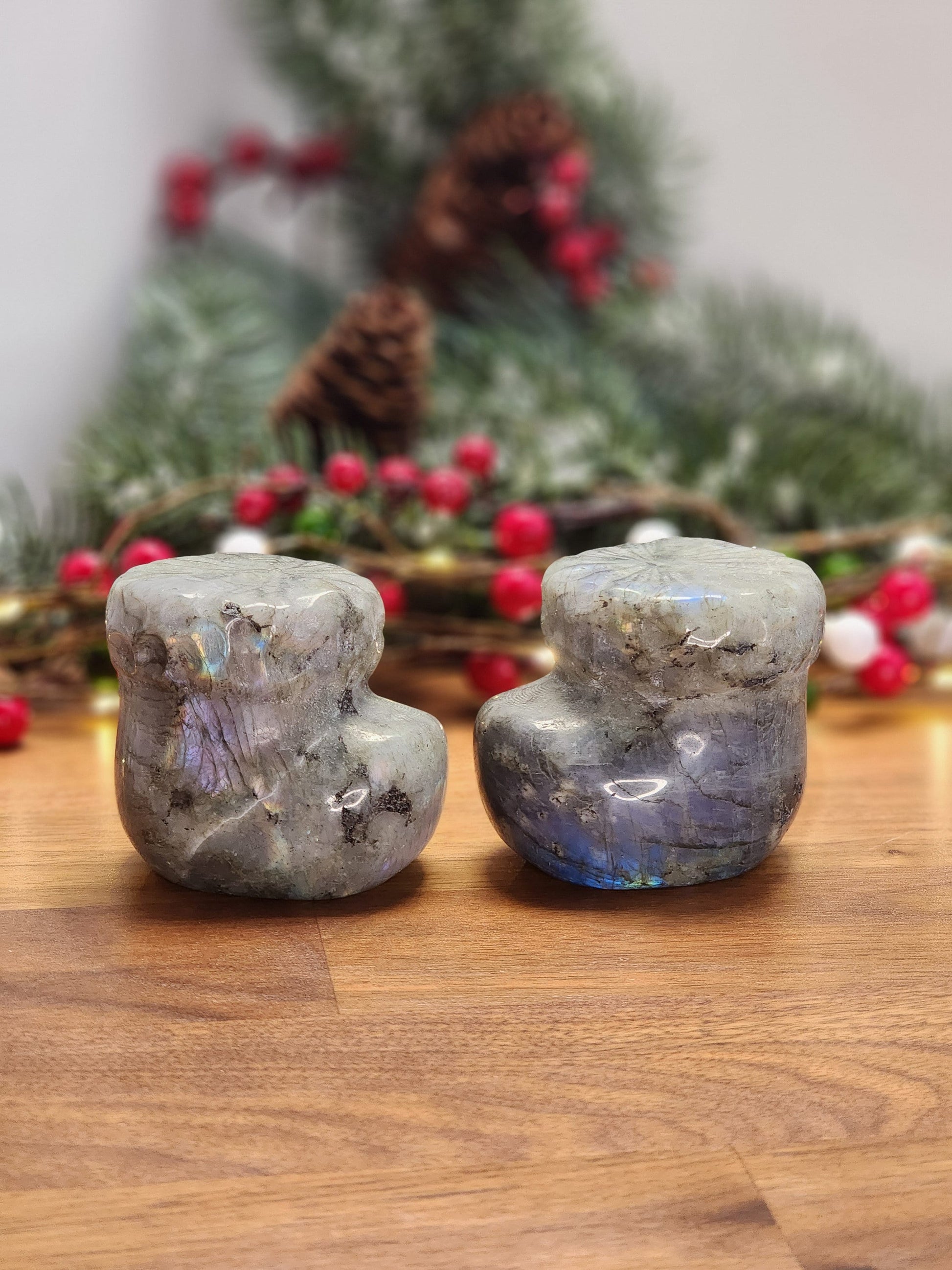 Crystal Christmas Stockings in Flashy Labradorite | Large | Santa's Boots | Big Crystal Display Items | Rainbow Holiday | Intuitively Chosen