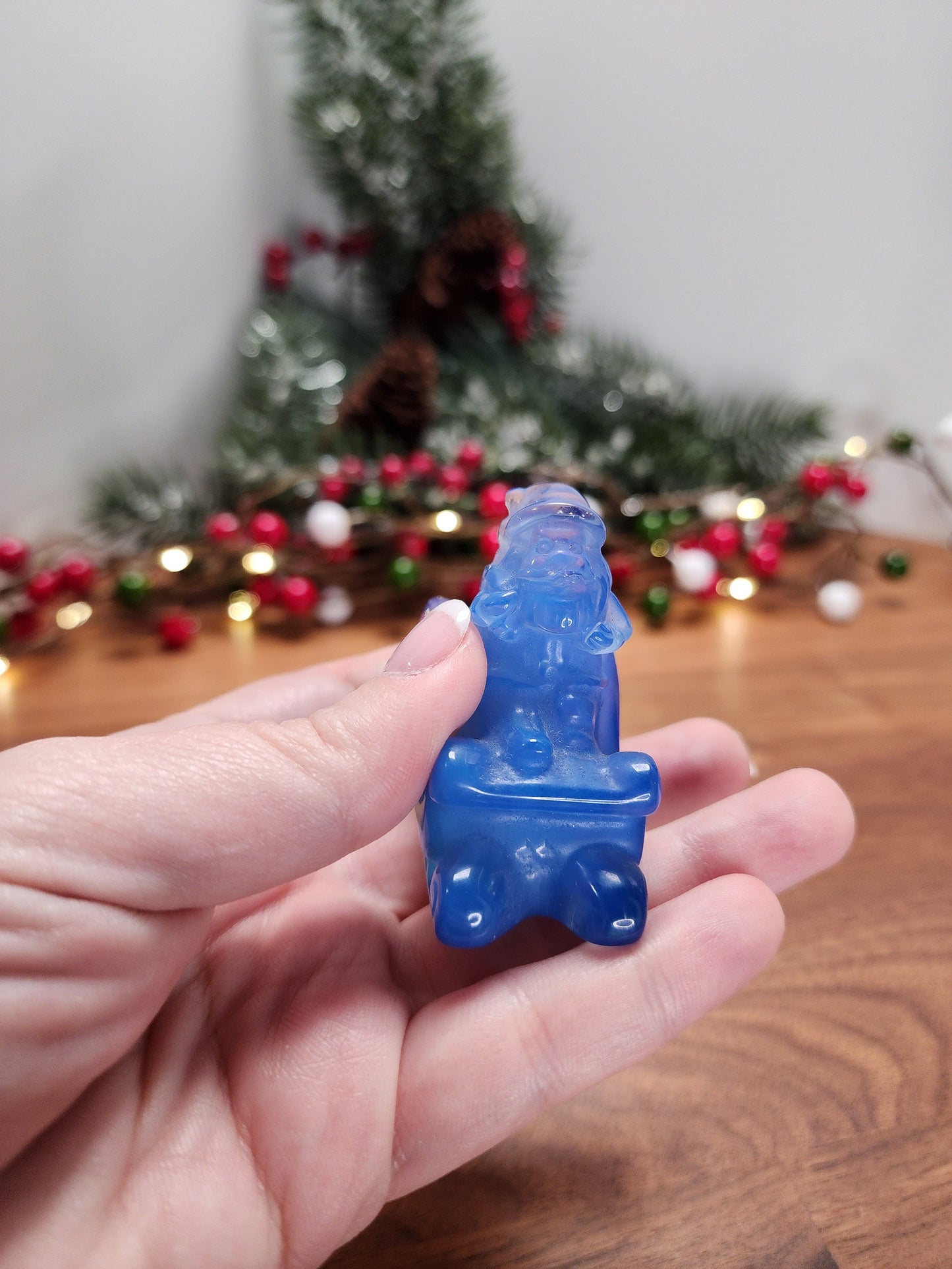 Blue Opalite Santa Sleigh Ride: 3D Christmas Crystal Decor
