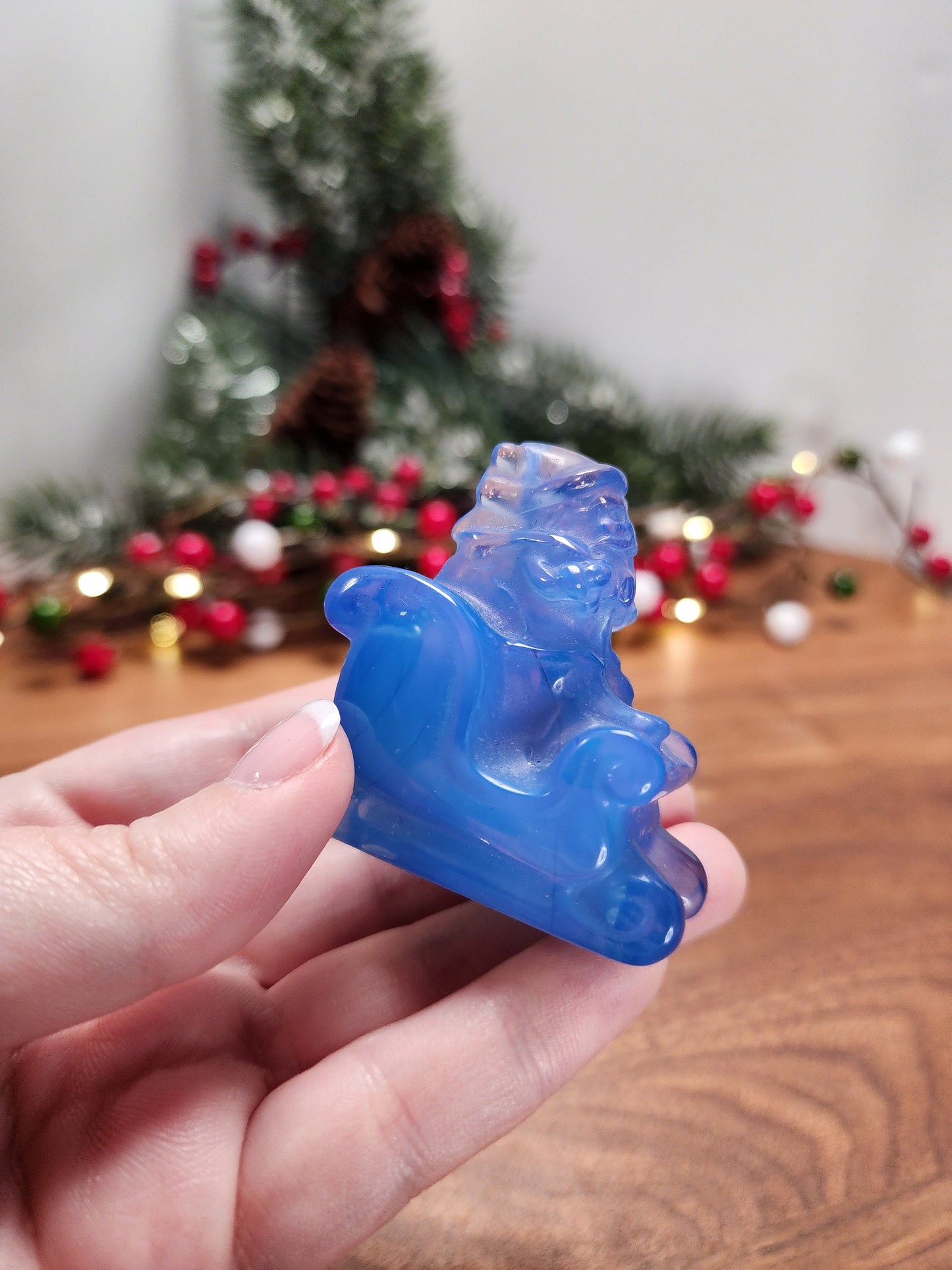 Santa's Sliegh Ride Crystal | Blue Opalite | Medium 3D Carving | Christmas Crystals | Holiday Decor | Blue Christmas | Intuitively Chosen