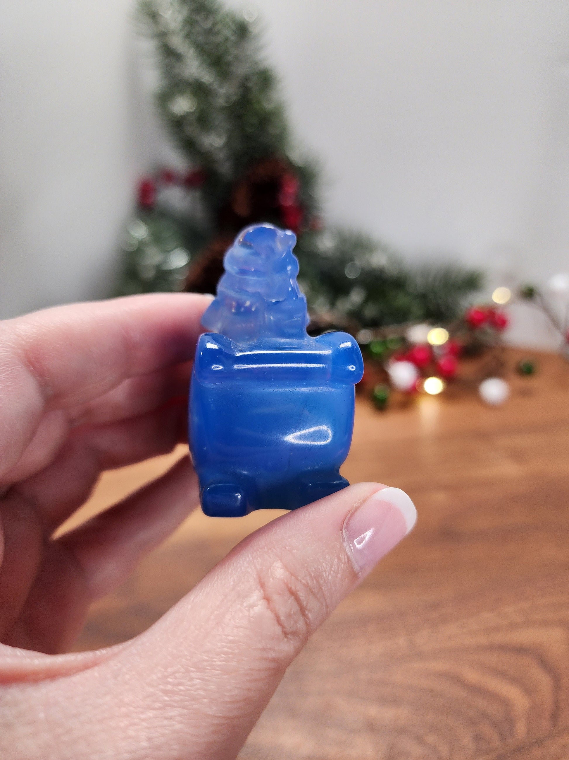 Blue Opalite Santa Sleigh Ride: 3D Christmas Crystal Decor