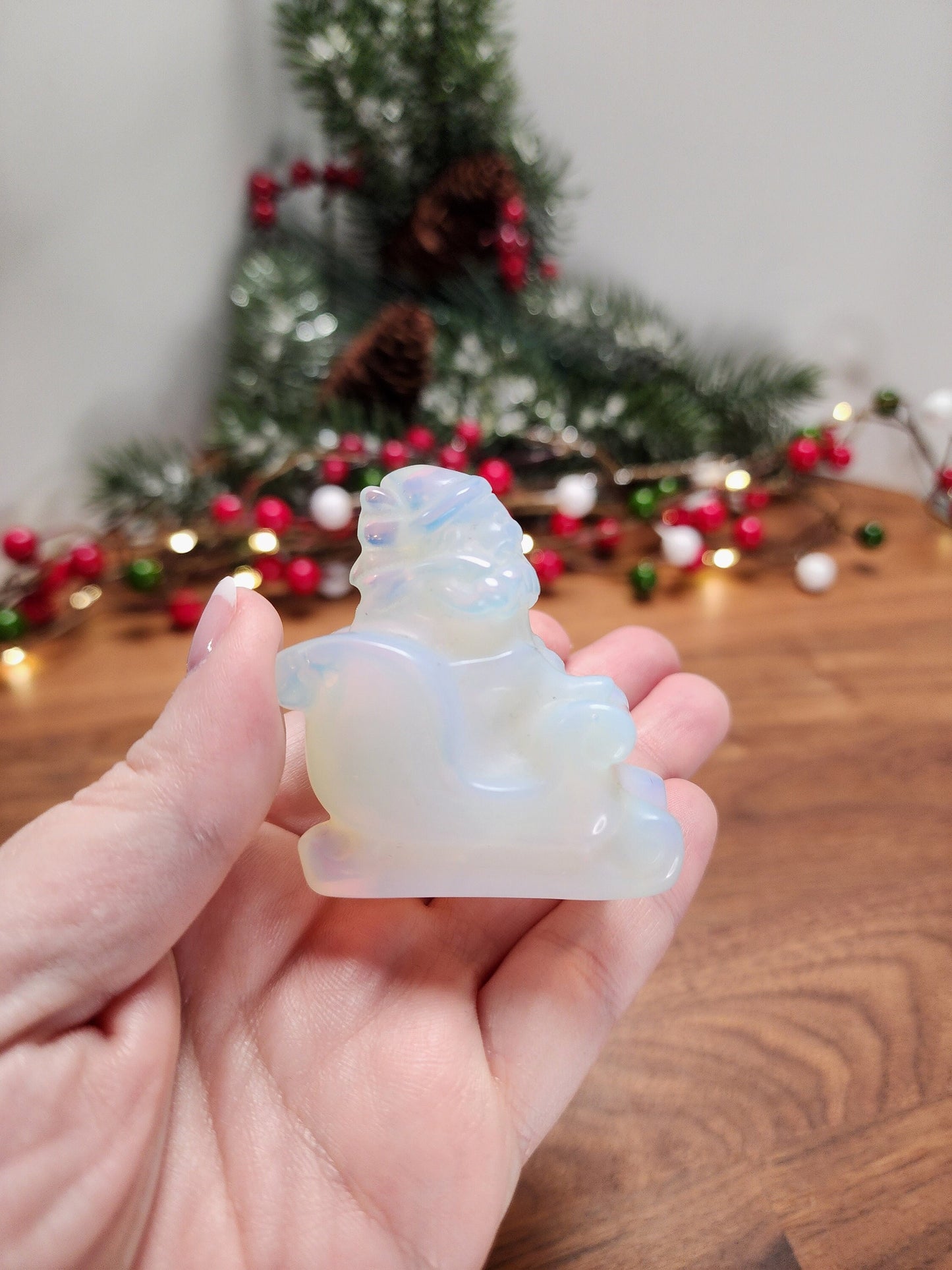 Opalite Santa Claus Figurine: Sleigh Christmas Crystal Decor