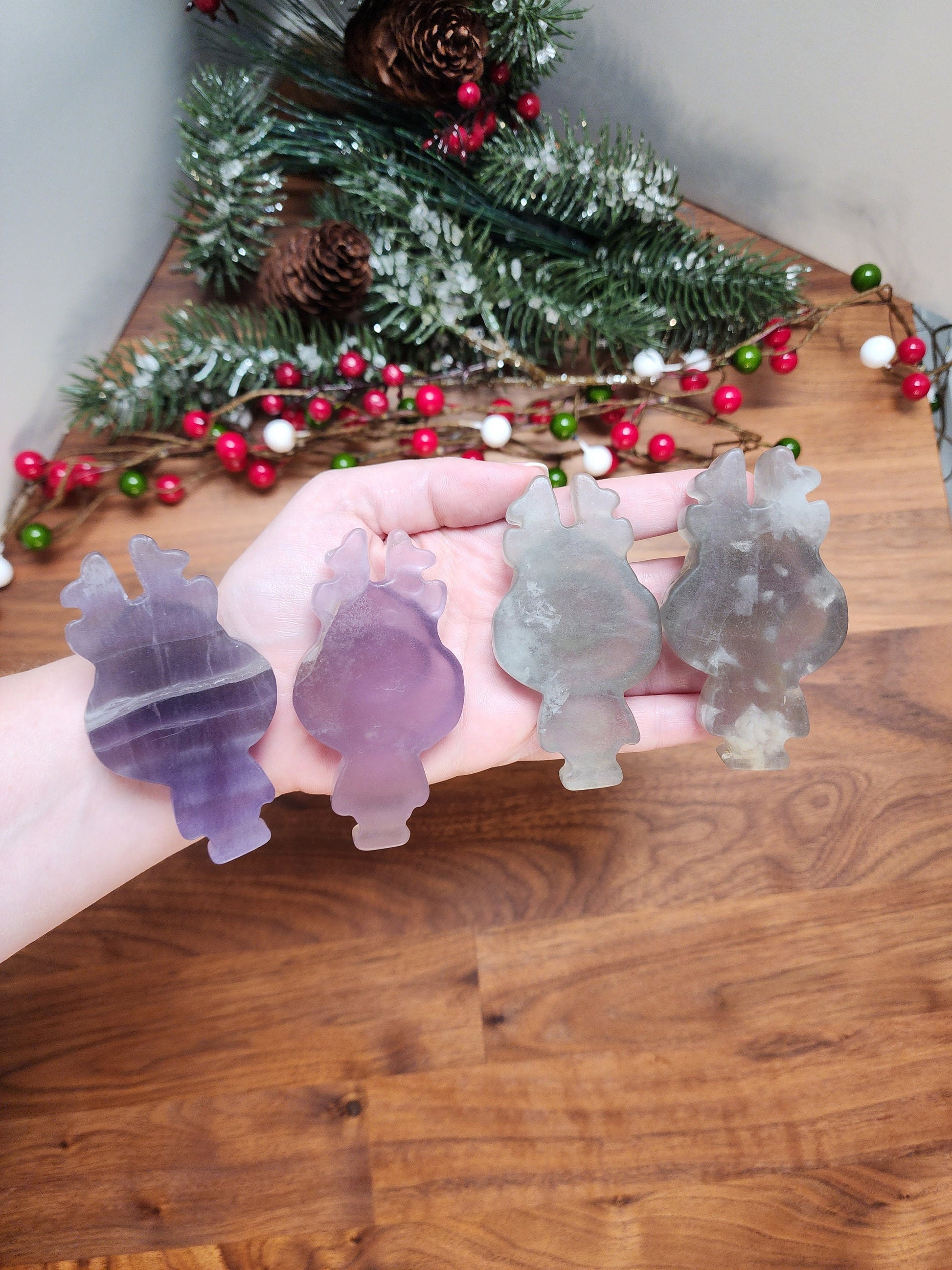 Fluorite Rudolph Crystal Carving: Purple or Green Reindeer