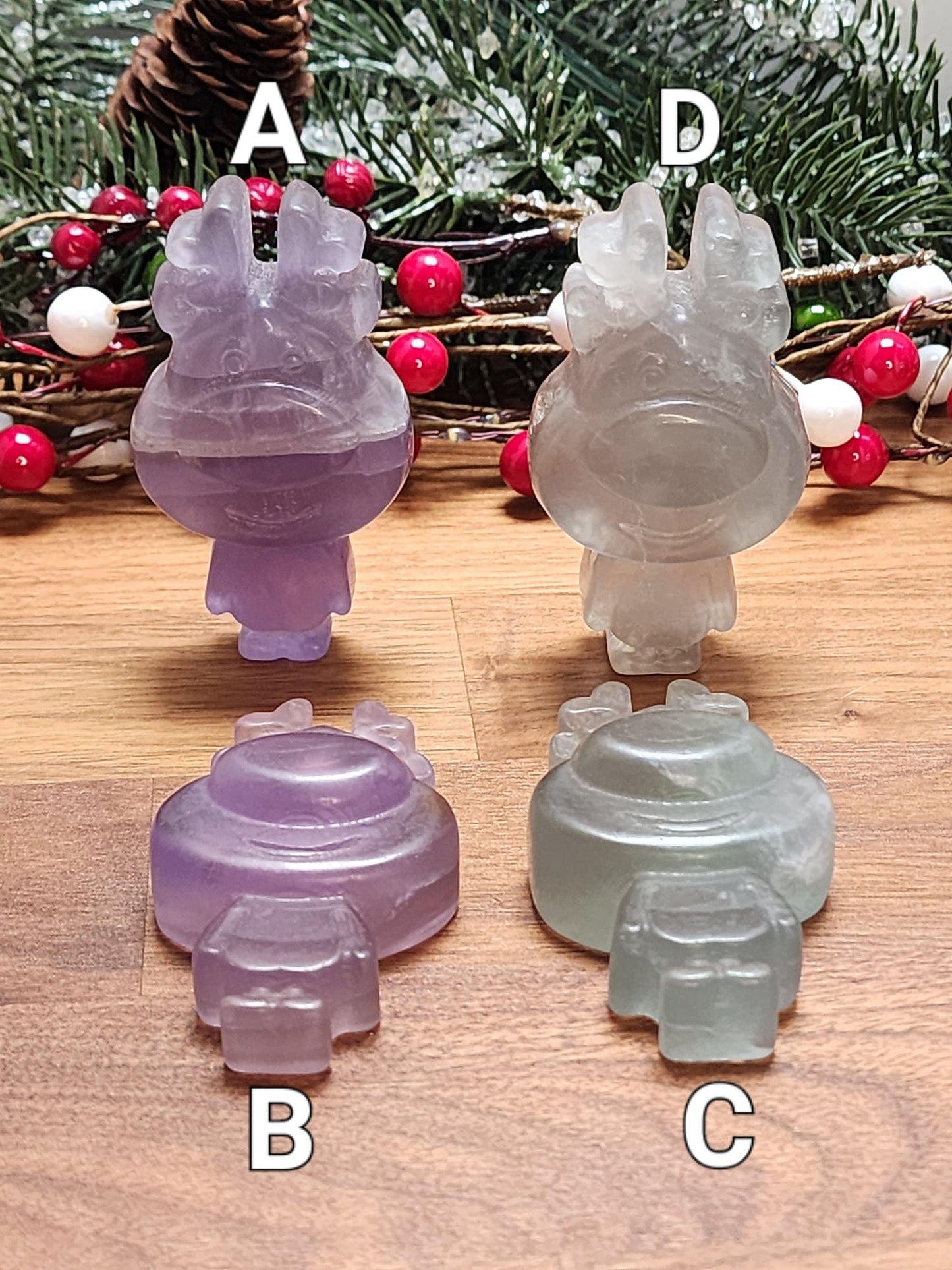 Fluorite Rudolph Crystal Carving: Purple or Green Reindeer