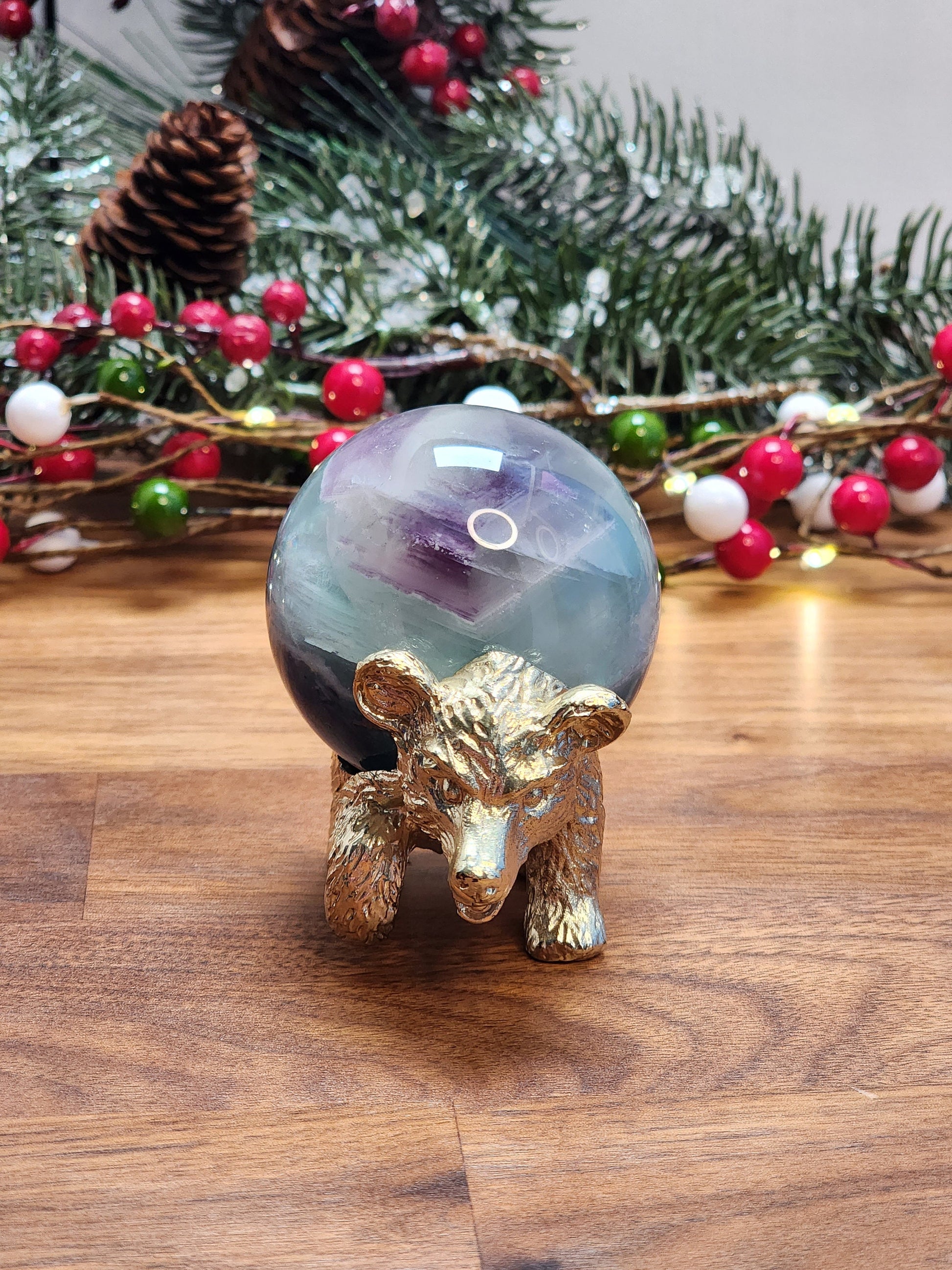 Fun Bear Sphere Stand | Gold Metal | Crystal Ball Holder | Display Prop for Winter Solstice | For Spheres up to 60MM | Cute Wild Bear Decor