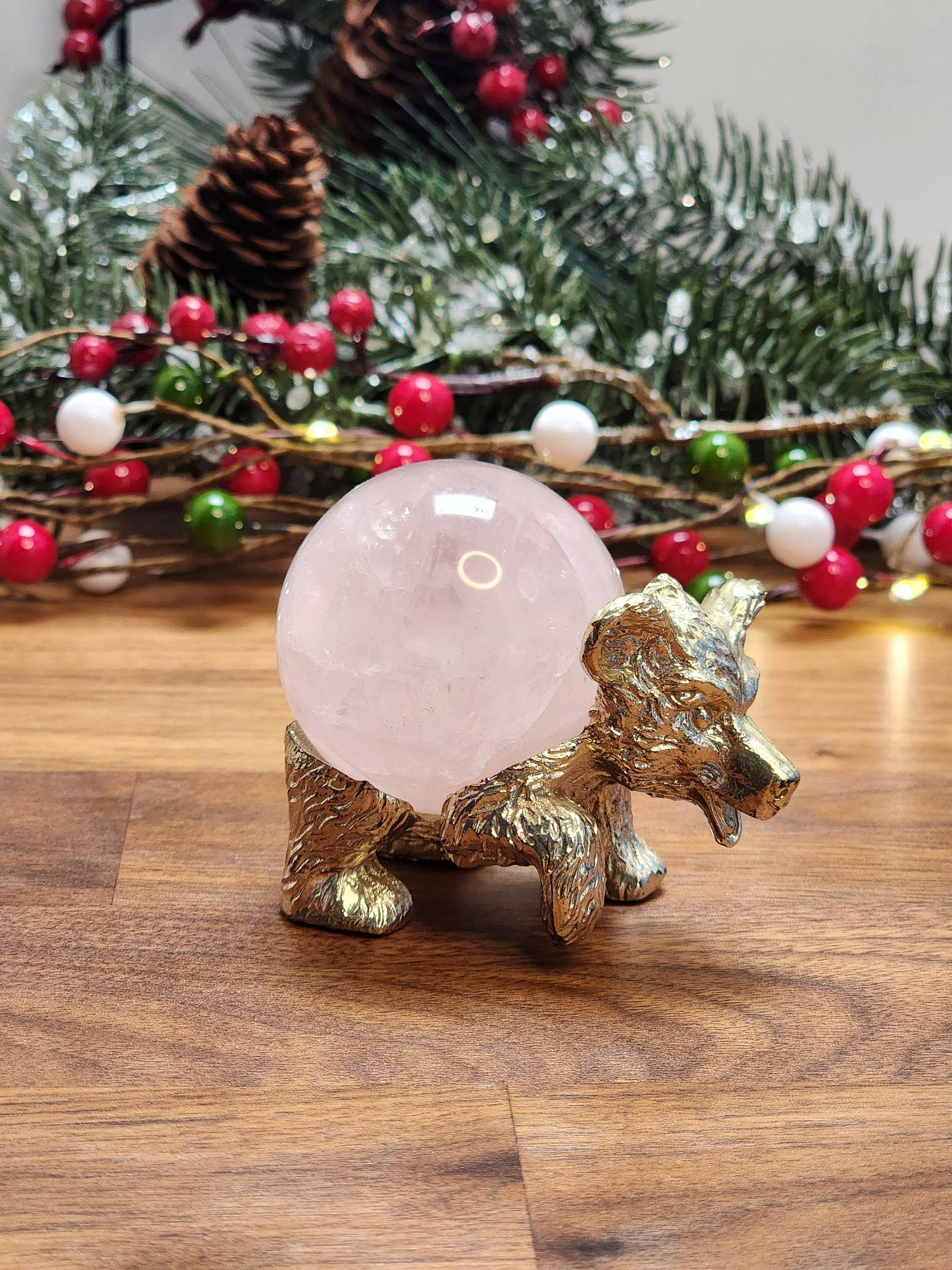 Fun Bear Sphere Stand | Gold Metal | Crystal Ball Holder | Display Prop for Winter Solstice | For Spheres up to 60MM | Cute Wild Bear Decor