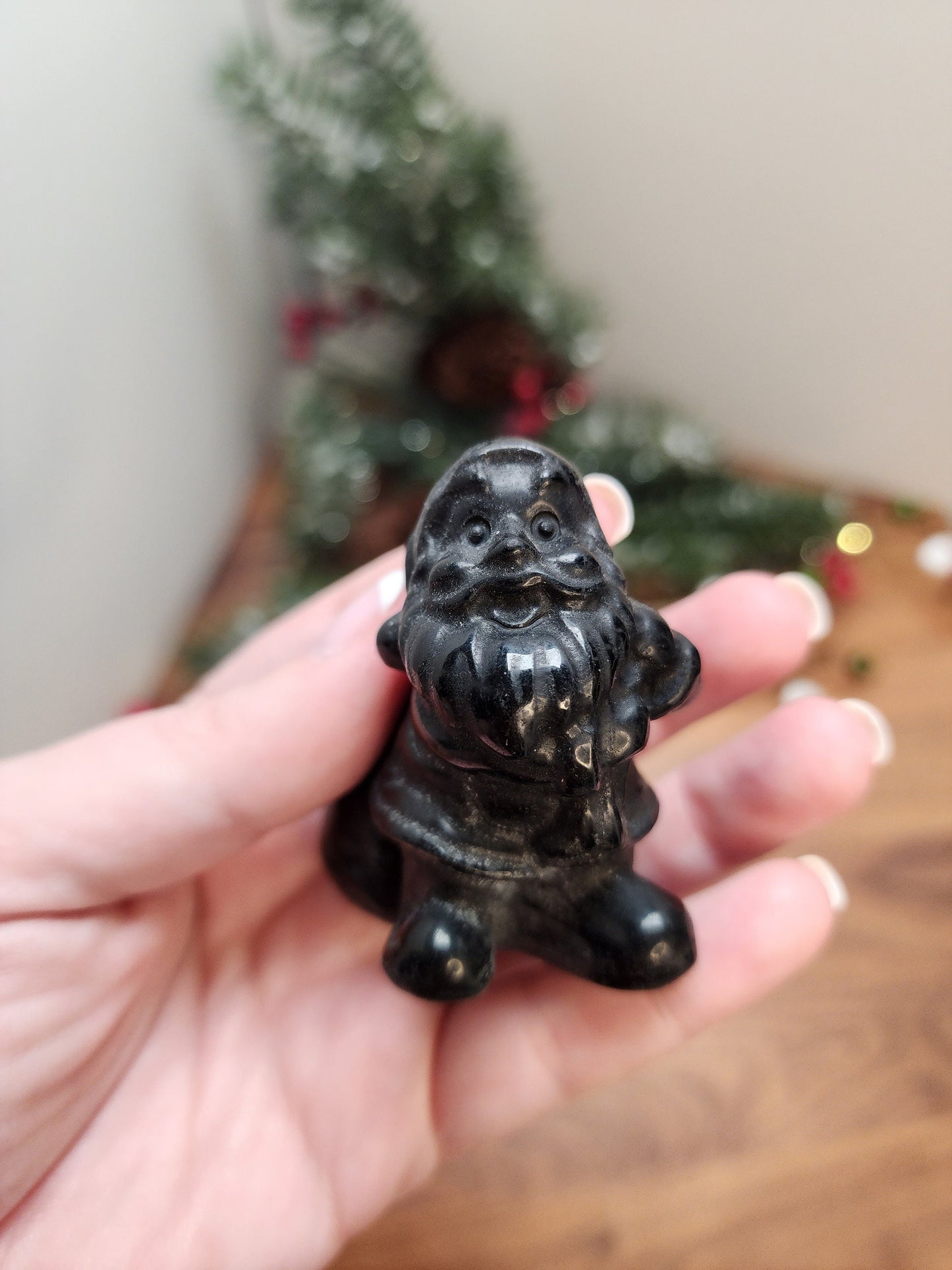 Crystal Santa Claus Figurine: White Jade or Black Obsidian
