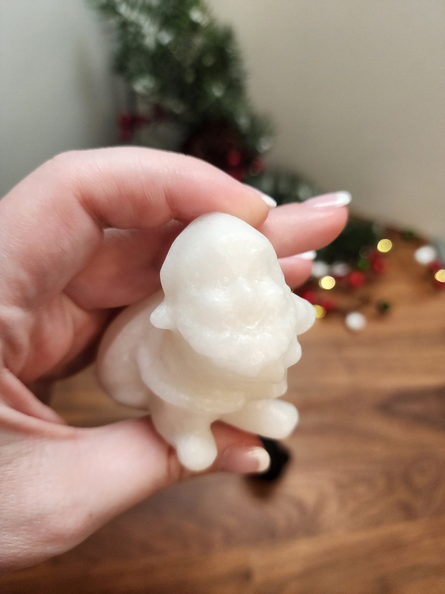 Crystal Santa Claus Figurine: White Jade or Black Obsidian