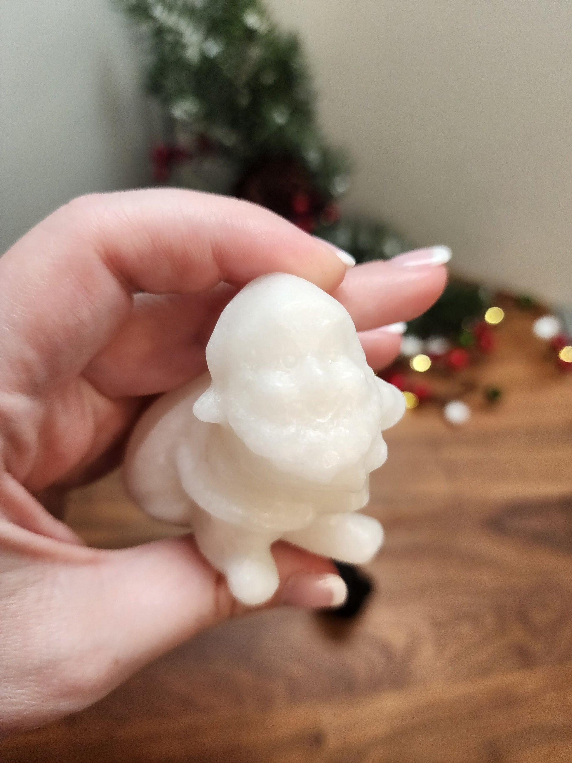 Crystal Santa Claus Figurine: White Jade or Black Obsidian