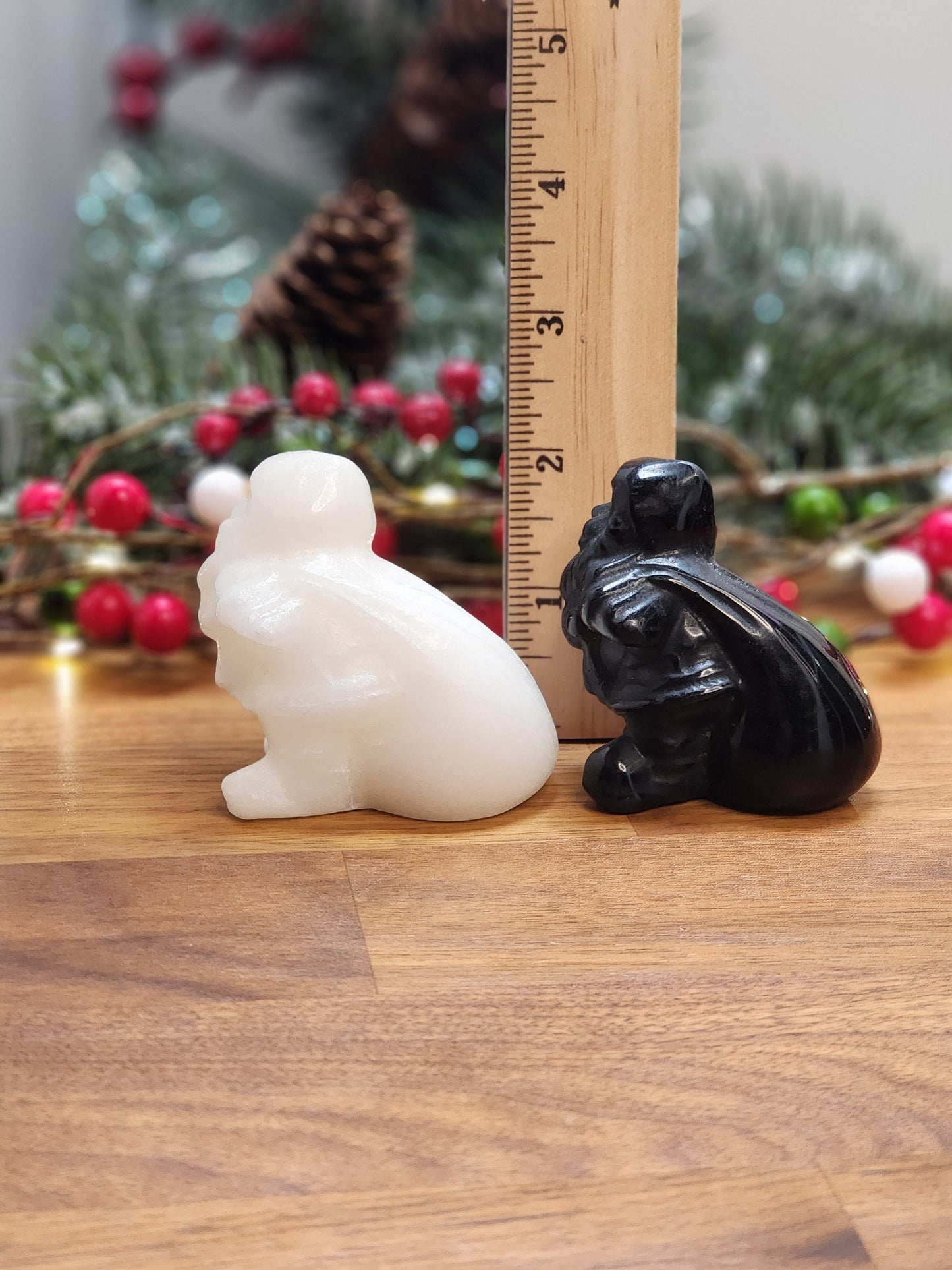 Crystal Santa Claus Figurine: White Jade or Black Obsidian