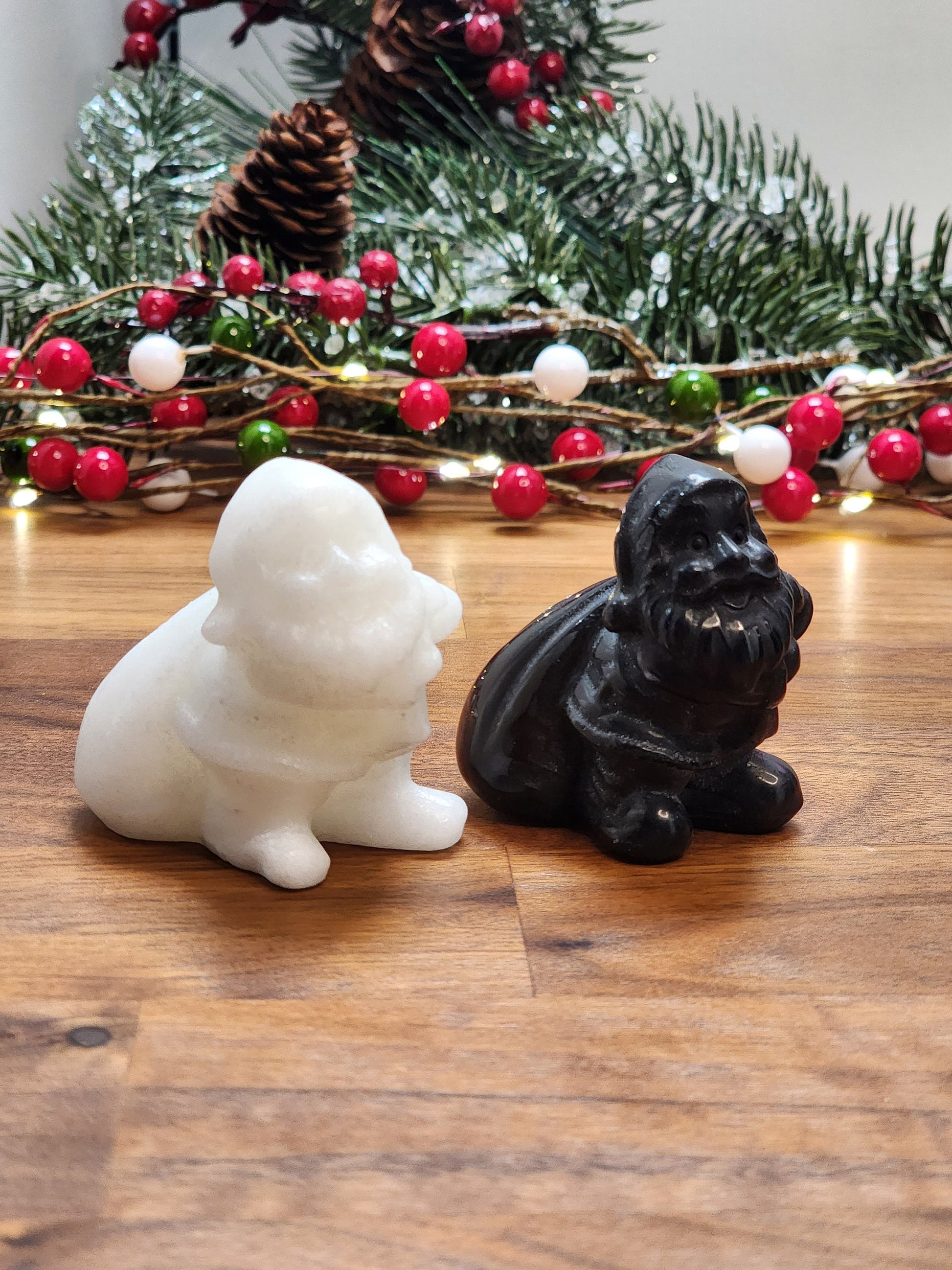 Crystal Santa Claus Figurine: White Jade or Black Obsidian
