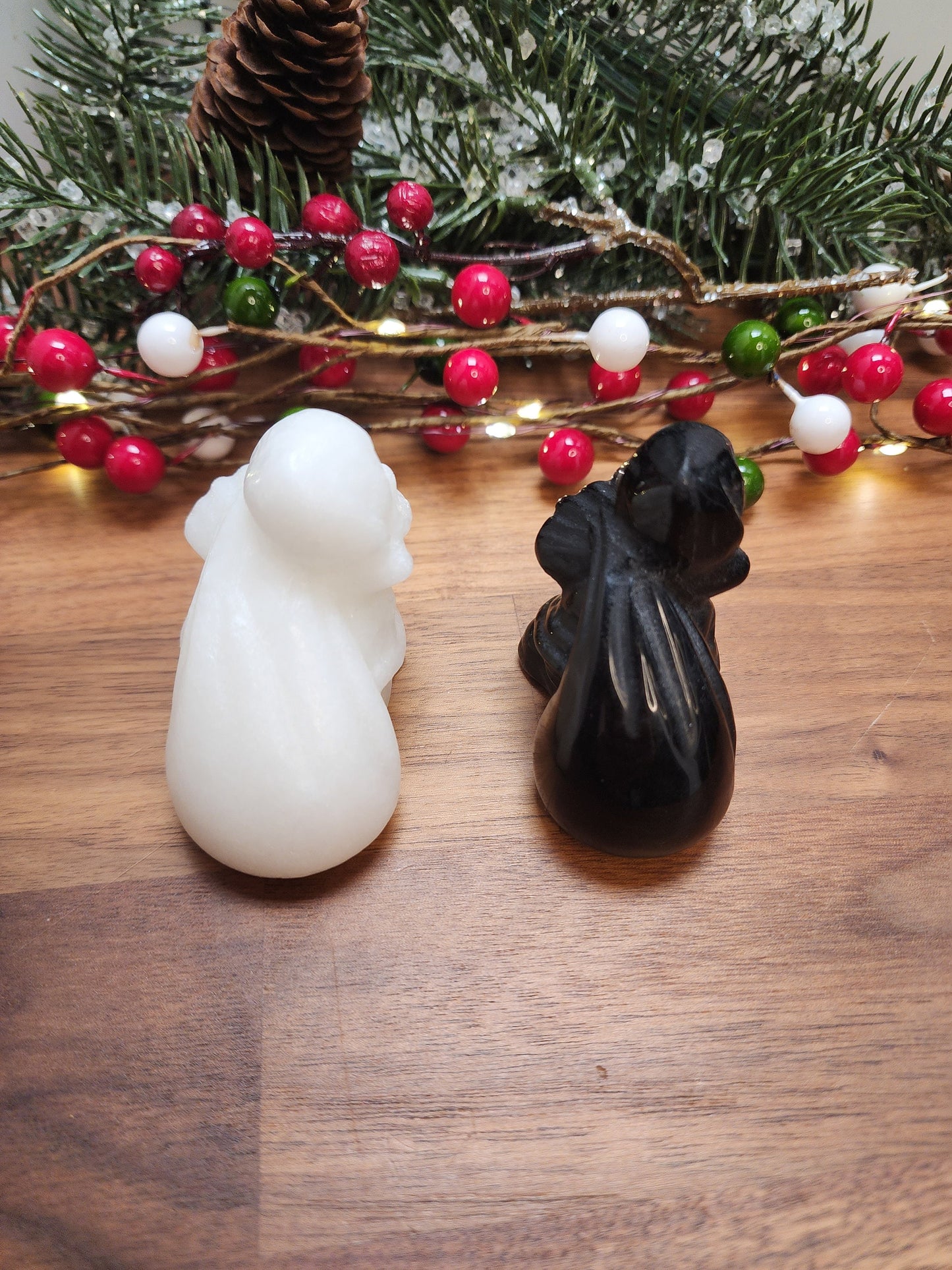 Crystal Santa Clause Carrying his pack on his back | White Jade & Black Obsidian | One of each Available