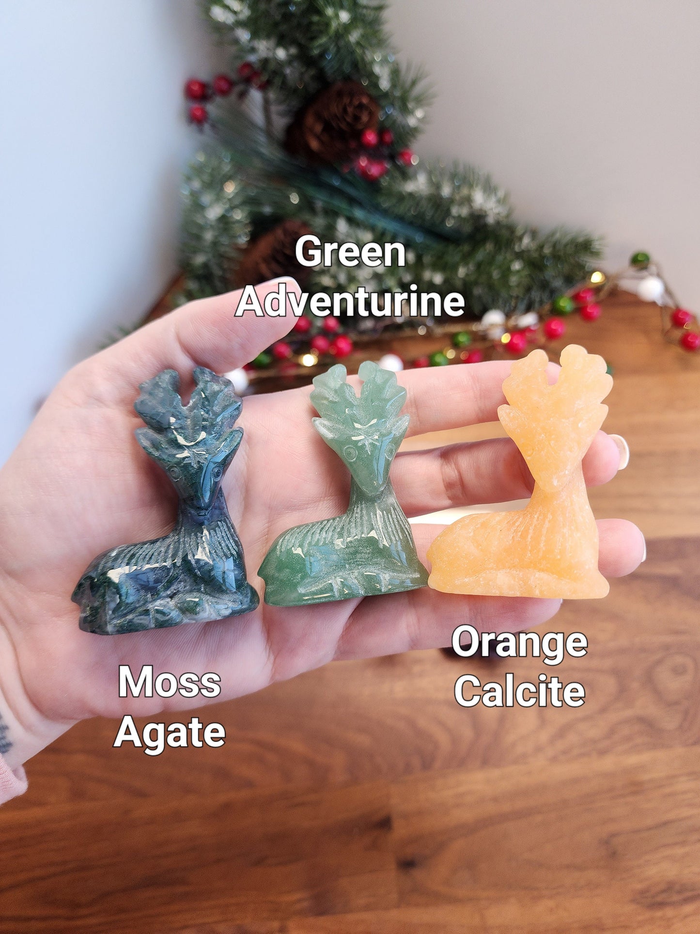 Crystal Reindeer | 2" Holiday Carvings | Christmas Crystals | Aventurine, Calcite, Amethyst & Clear Deer | Winter Stag | Intuitively Chosen