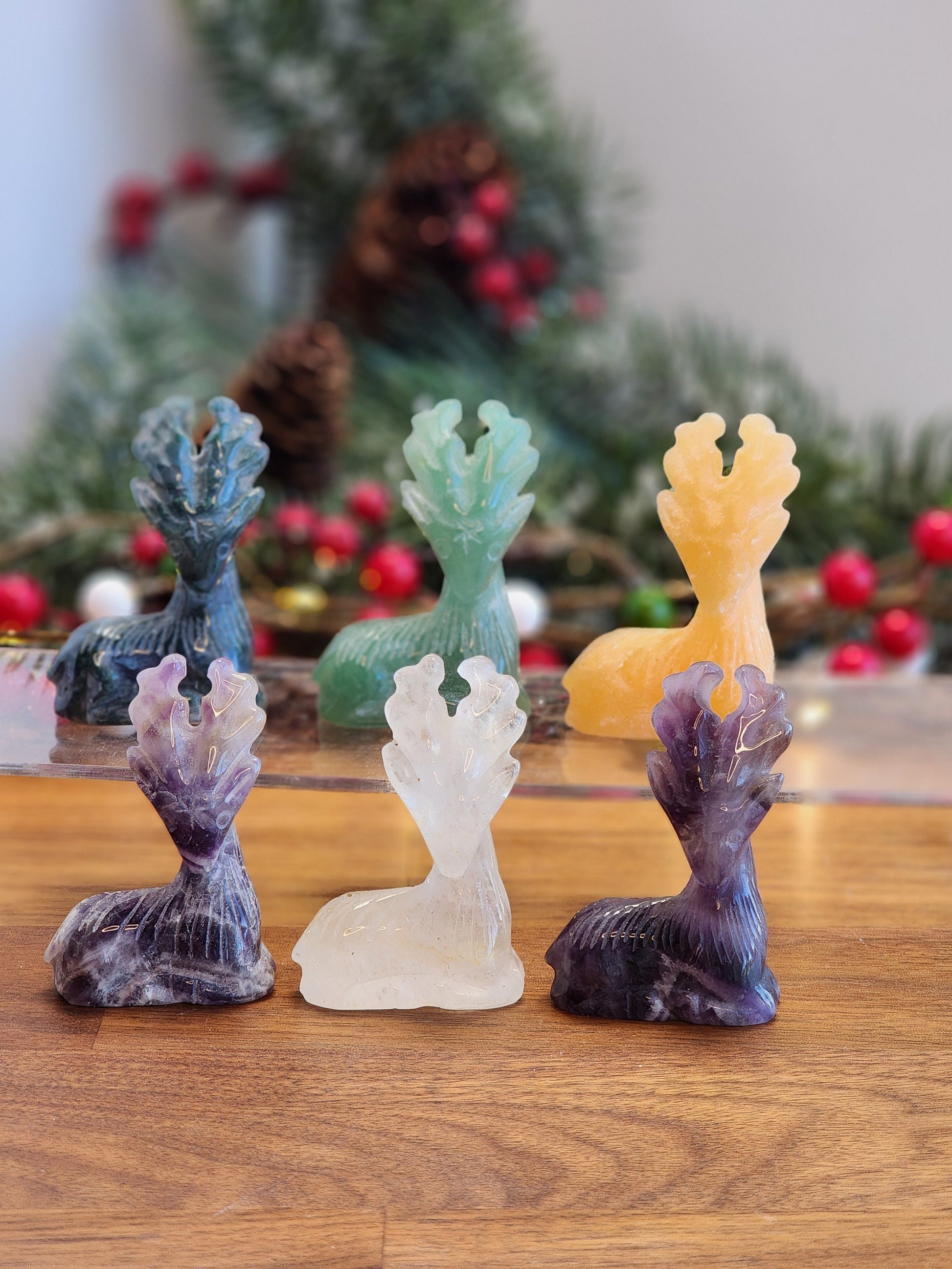 Crystal Reindeer | 2" Holiday Carvings | Christmas Crystals | Aventurine, Calcite, Amethyst & Clear Deer | Winter Stag | Intuitively Chosen