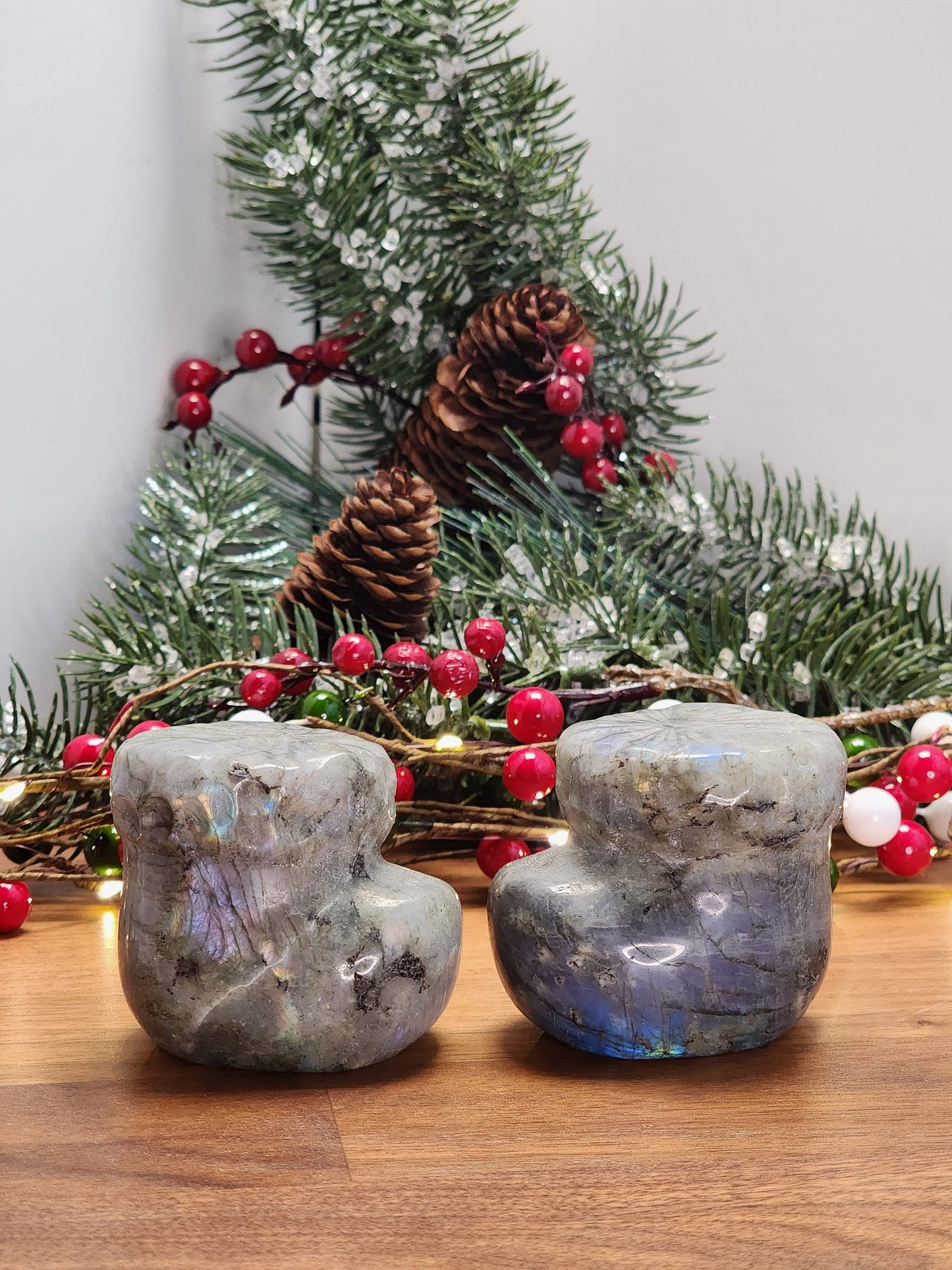 Crystal Christmas Stockings in Flashy Labradorite | Large | Santa's Boots | Big Crystal Display Items | Rainbow Holiday | Intuitively Chosen