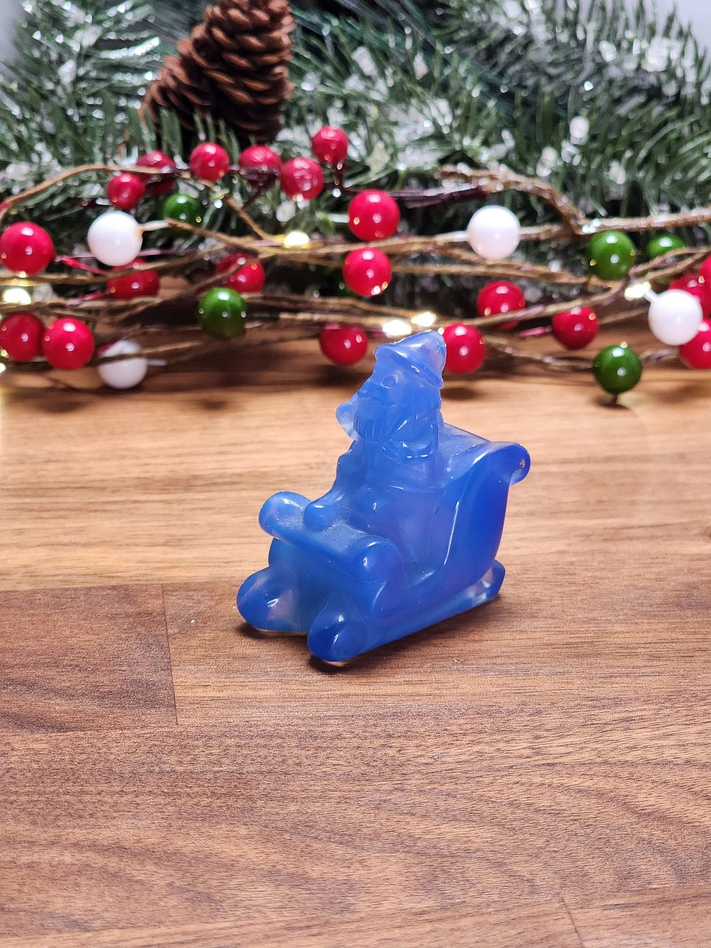 Santa's Sliegh Ride Crystal | Blue Opalite | Medium 3D Carving | Christmas Crystals | Holiday Decor | Blue Christmas | Intuitively Chosen