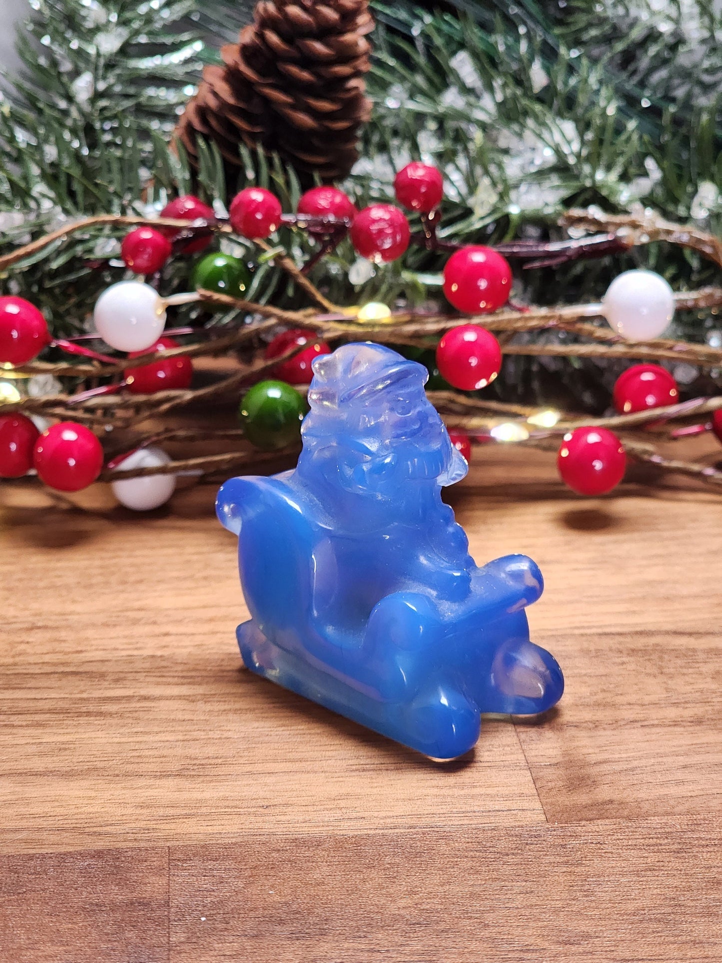 Santa's Sliegh Ride Crystal | Blue Opalite | Medium 3D Carving | Christmas Crystals | Holiday Decor | Blue Christmas | Intuitively Chosen