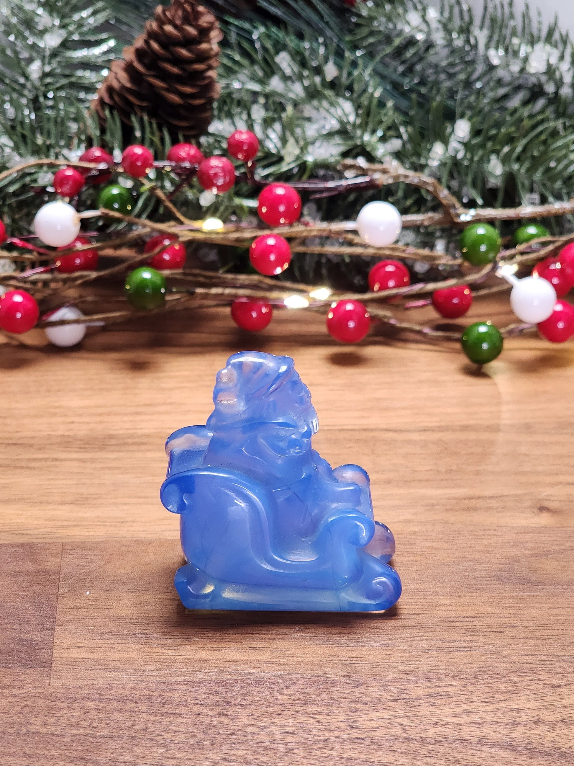 Santa's Sliegh Ride Crystal | Blue Opalite | Medium 3D Carving | Christmas Crystals | Holiday Decor | Blue Christmas | Intuitively Chosen