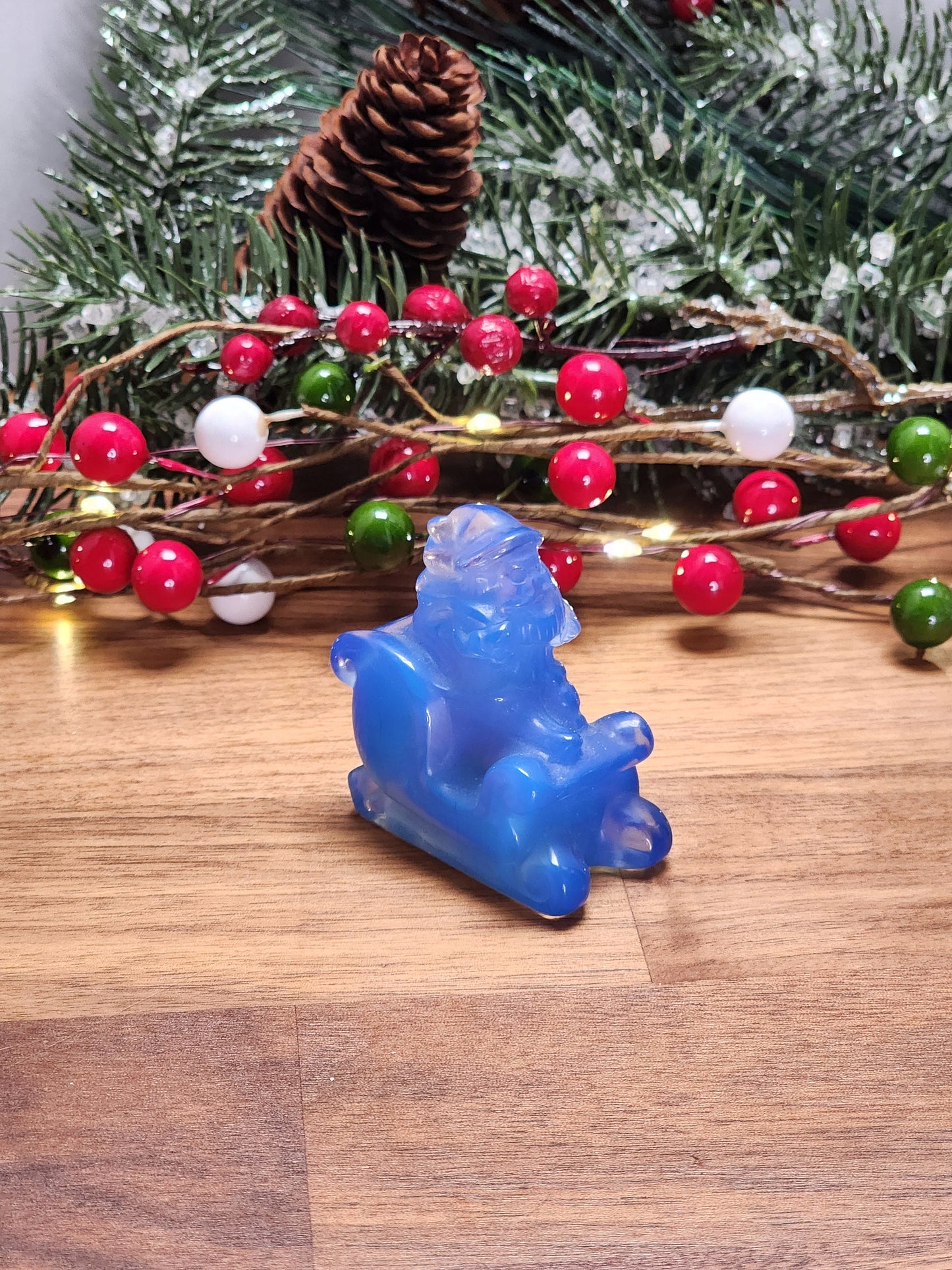 Santa's Sliegh Ride Crystal | Blue Opalite | Medium 3D Carving | Christmas Crystals | Holiday Decor | Blue Christmas | Intuitively Chosen